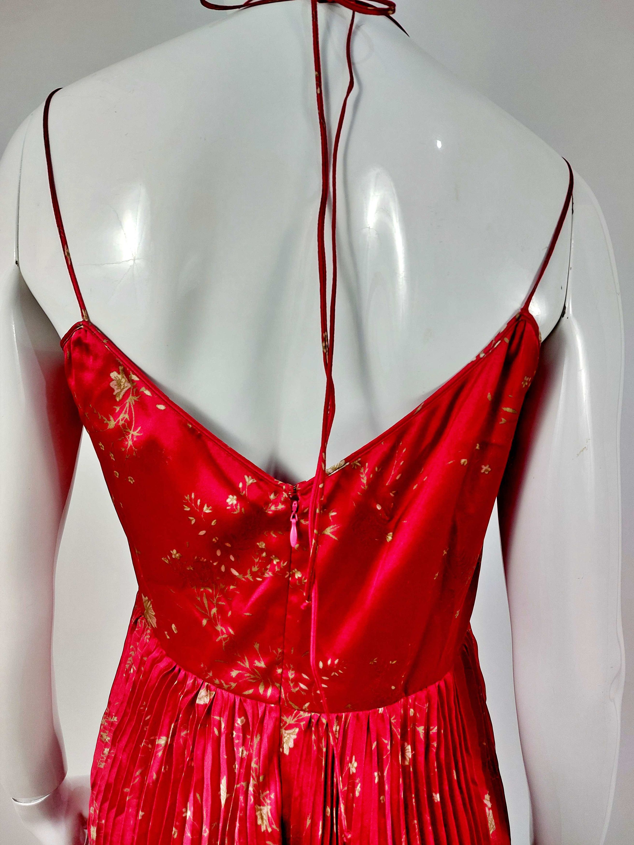 John Galliano John Galliano Paris Red Silk Floral Micro Pleated Gold Dress Size M / US 6-8 / IT 42-44 - 12 Thumbnail