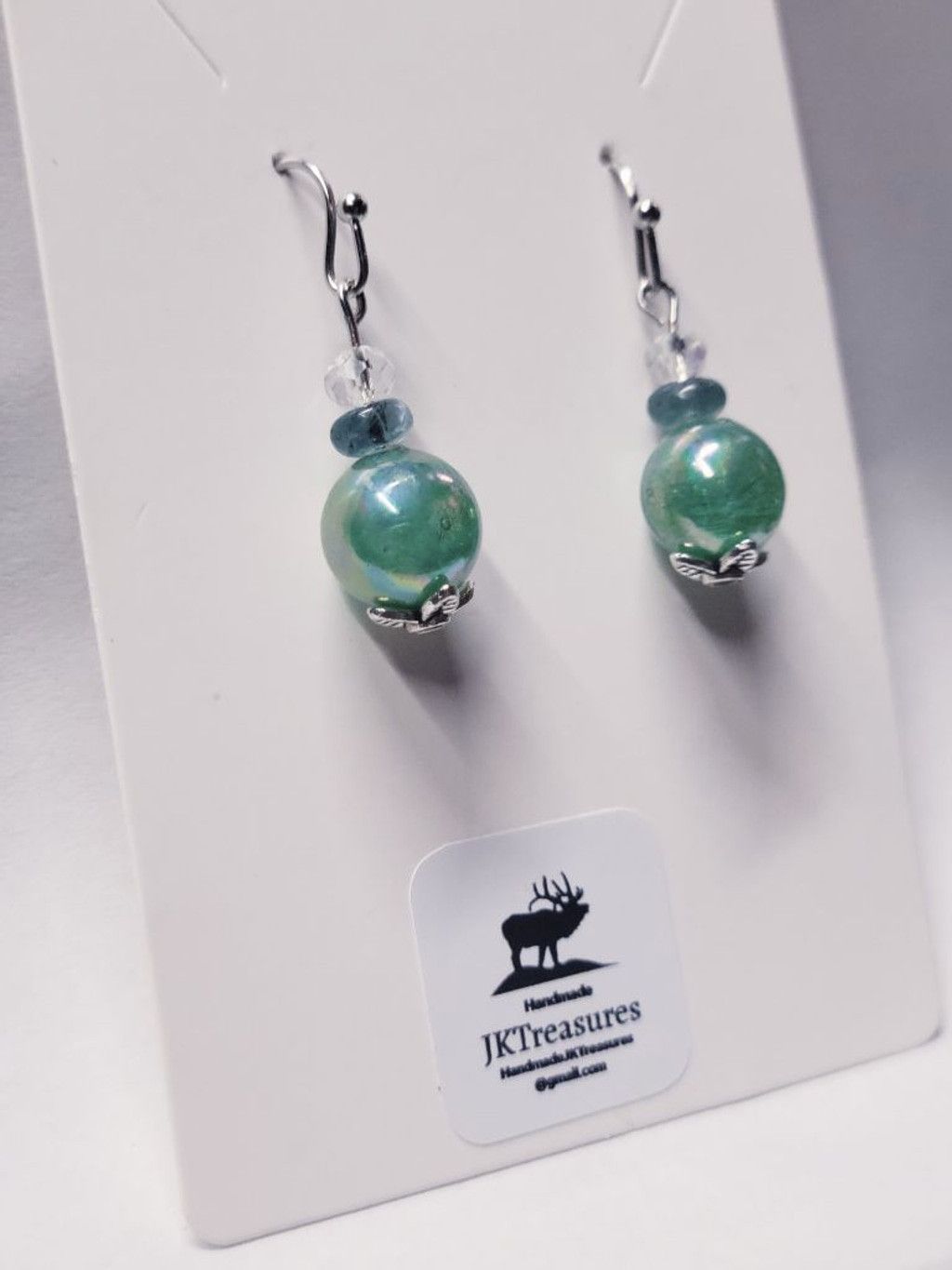 Handmade Grandidierite & glass bead rare gemstone drop earrings Size ONE SIZE - 2 Thumbnail