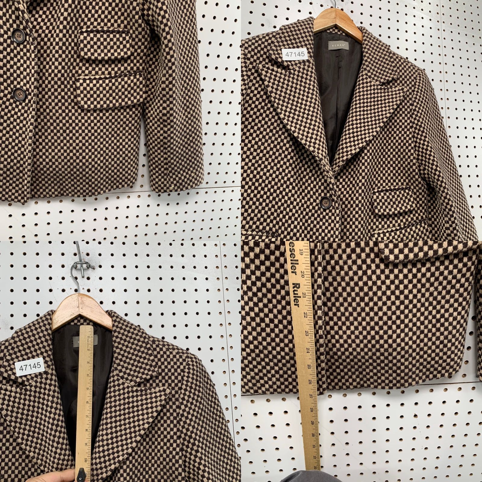 Vintage Kenar Wool Tweed Blazer Womens Medium Brown Checkered Check Business Work Shirt Size M / US 6-8 / IT 42-44 - 8 Thumbnail