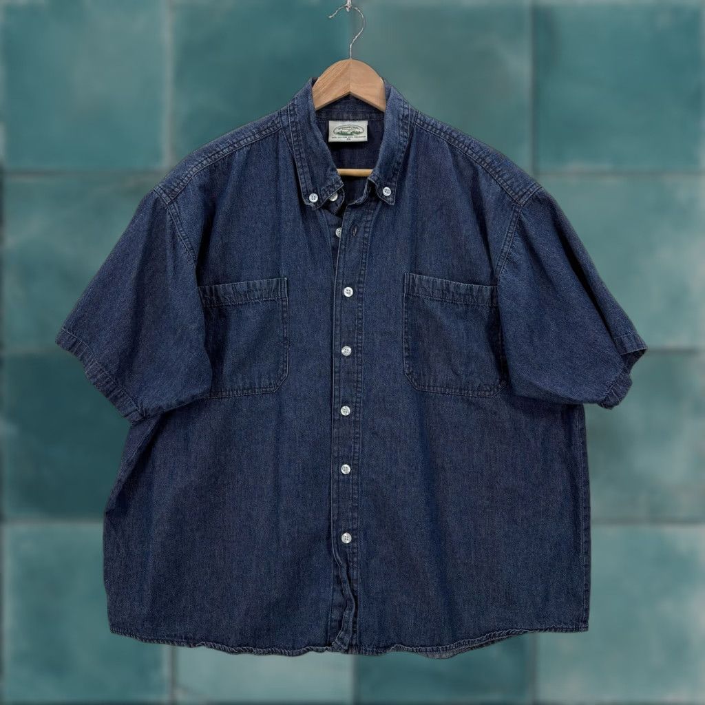 Vintage VINTAGE Woodland Creek Shirt Mens XL Blue Denim Short Sleeve Button Up Western Size US XL / EU 56 / 4 - 1 Thumbnail