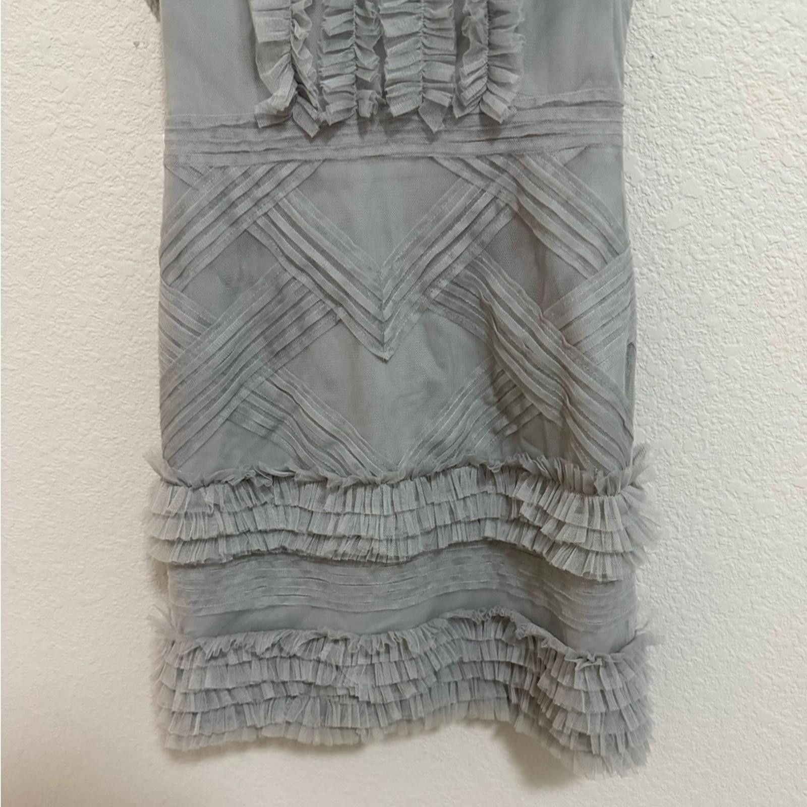 Bcbgmaxazria BCBGMaxAzria Annie Pearl Gray Lace Tulle Ruffle Mini Dress 0 Size XS / US 0-2 / IT 36-38 - 6 Thumbnail