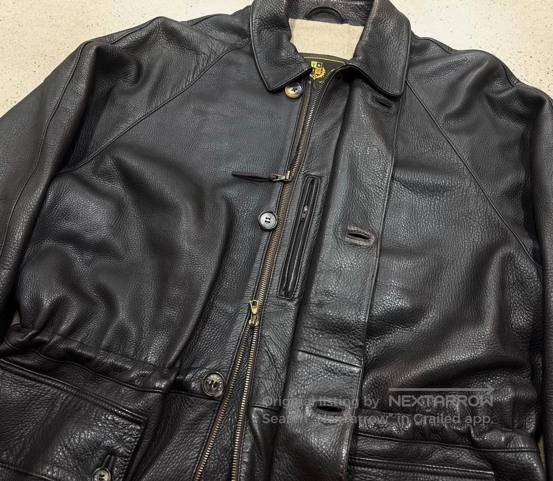 Loro Piana luxurious dark leather jacket with cashmere lining. Size US L / EU 52-54 / 3 - 6 Thumbnail