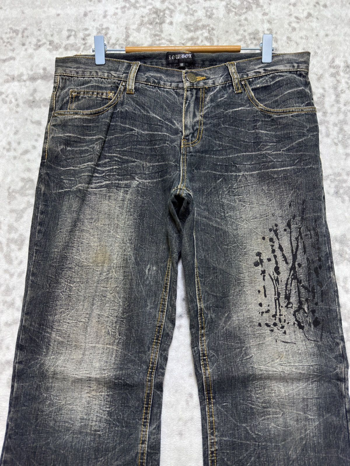 Japanese Brand Vintage Lowbox Flare Acid Wash Paint Splash Distressed Jeans Size US 35 - 3 Thumbnail
