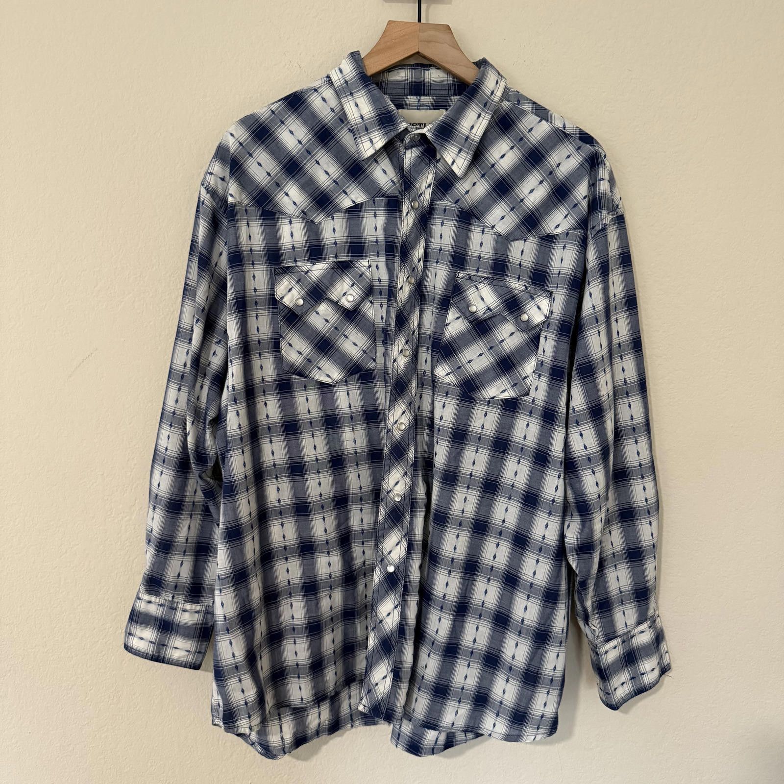 Wrangler Wrangler Shirt Men's Blue Rustler Vintage Pearl Snap Size US M / EU 48-50 / 2 - 1 Thumbnail
