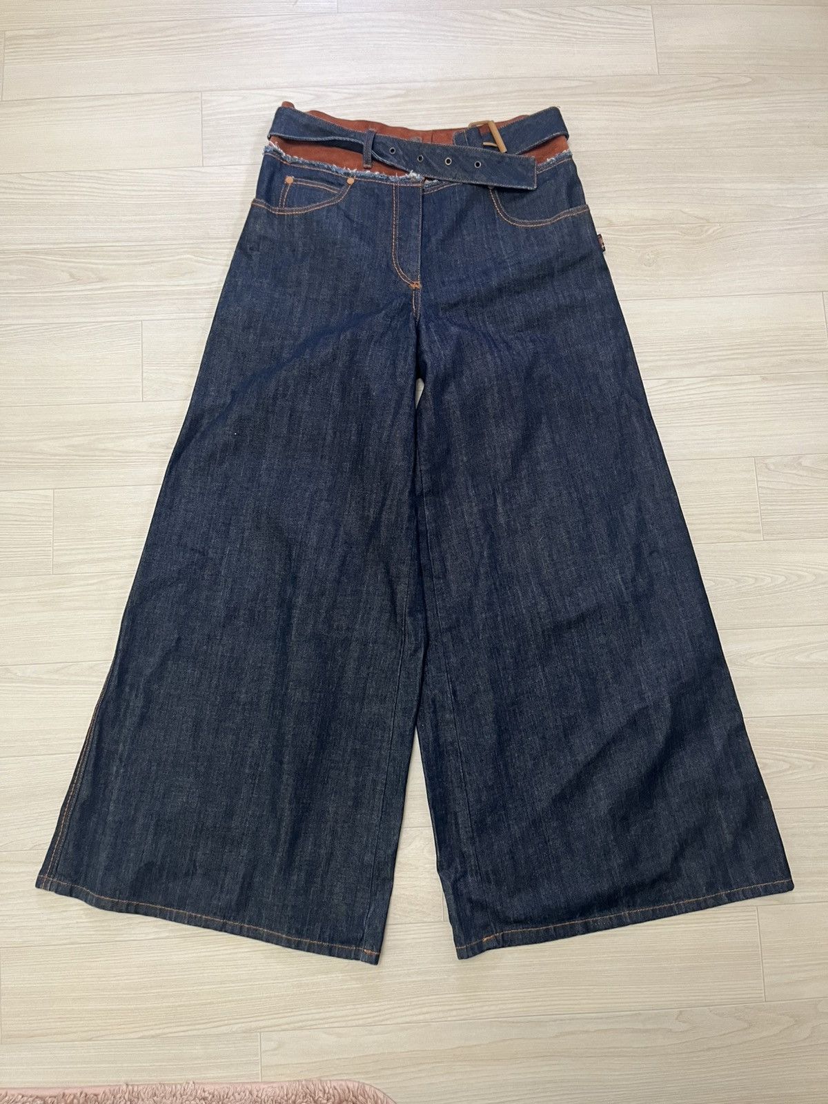 Jean Paul Gaultier 27 Jean Paul Gaultier belted leather Super wide denim pants Size US 30 / EU 46 - 1 Thumbnail