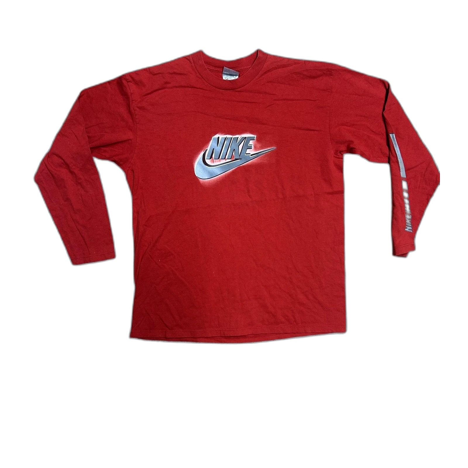Nike Vintage Y2K Nike Logo Long Sleeve Spellout Swoosh Shirt Red Size US L / EU 52-54 / 3 - 1 Thumbnail