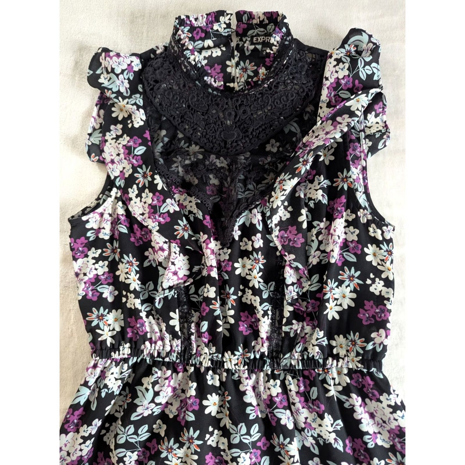 Express Express Black Floral Lace Yoke Sleeveless Mini Dress M Women XS-Size? Wait Size M / US 6-8 / IT 42-44 - 3 Thumbnail
