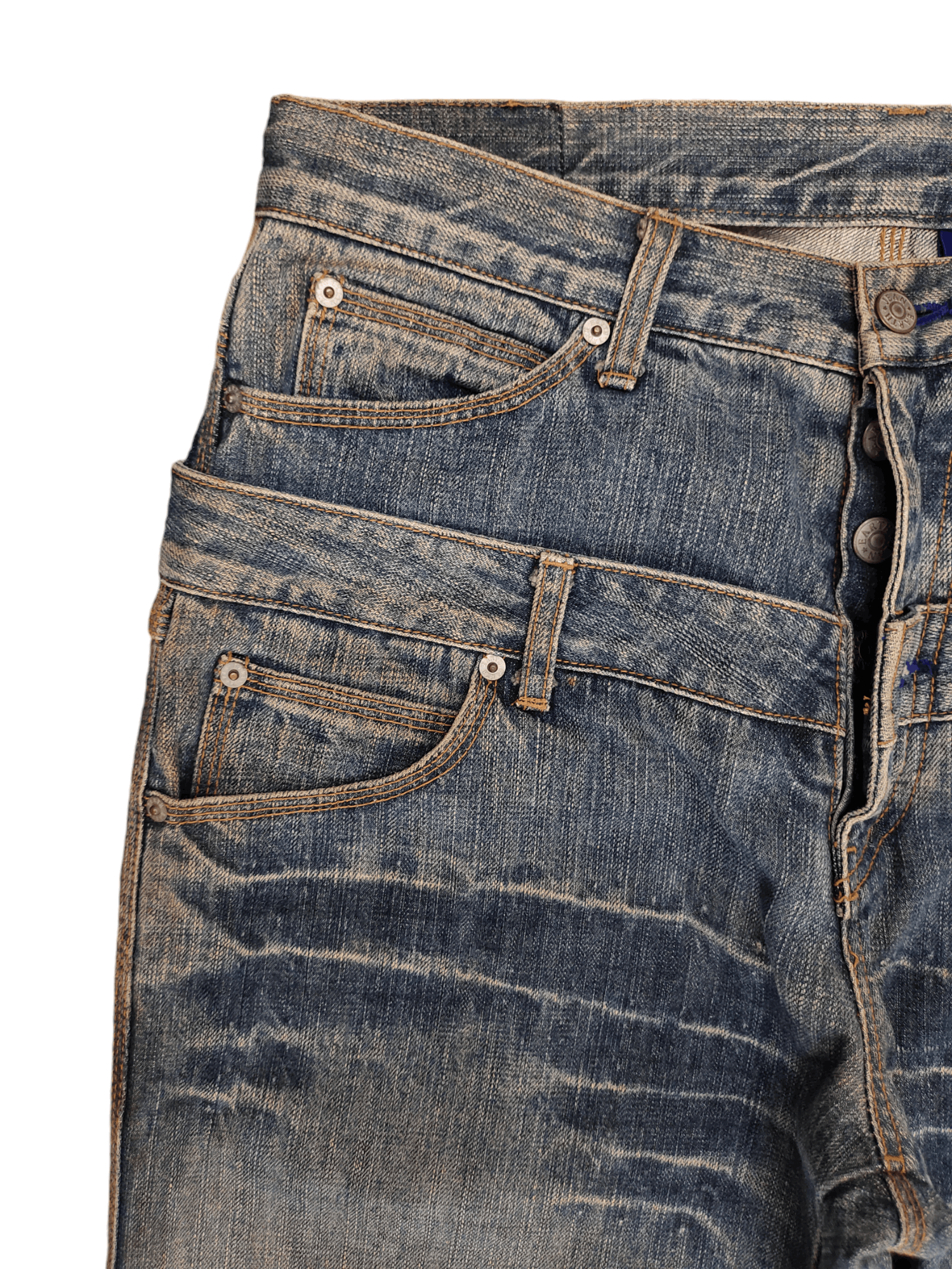 Japanese Brand Baggy Jeans Earth Music Double Waist Denim Wide Leg Y2k Jnco Size US 33 - 3 Thumbnail