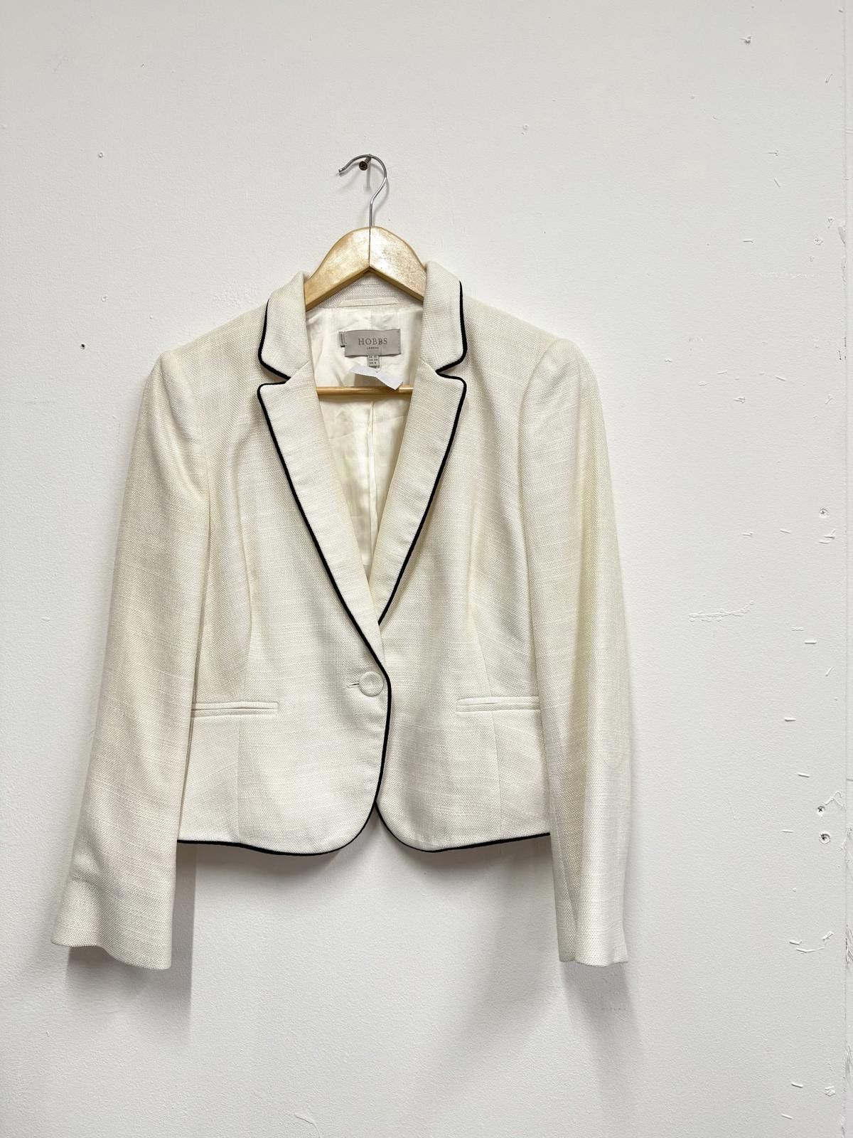 Other Hobbs London Women's White Blazer with Black Piping Size L / US 10 / IT 46 - 1 Thumbnail