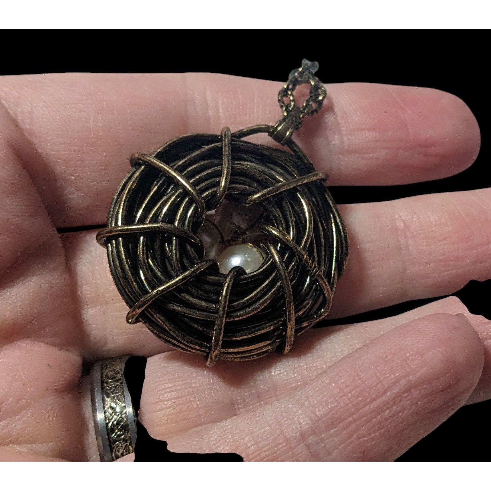 Other Gold Tone Wire Wrap Faux Pearl Bird Nest Necklace Size ONE SIZE - 4 Thumbnail