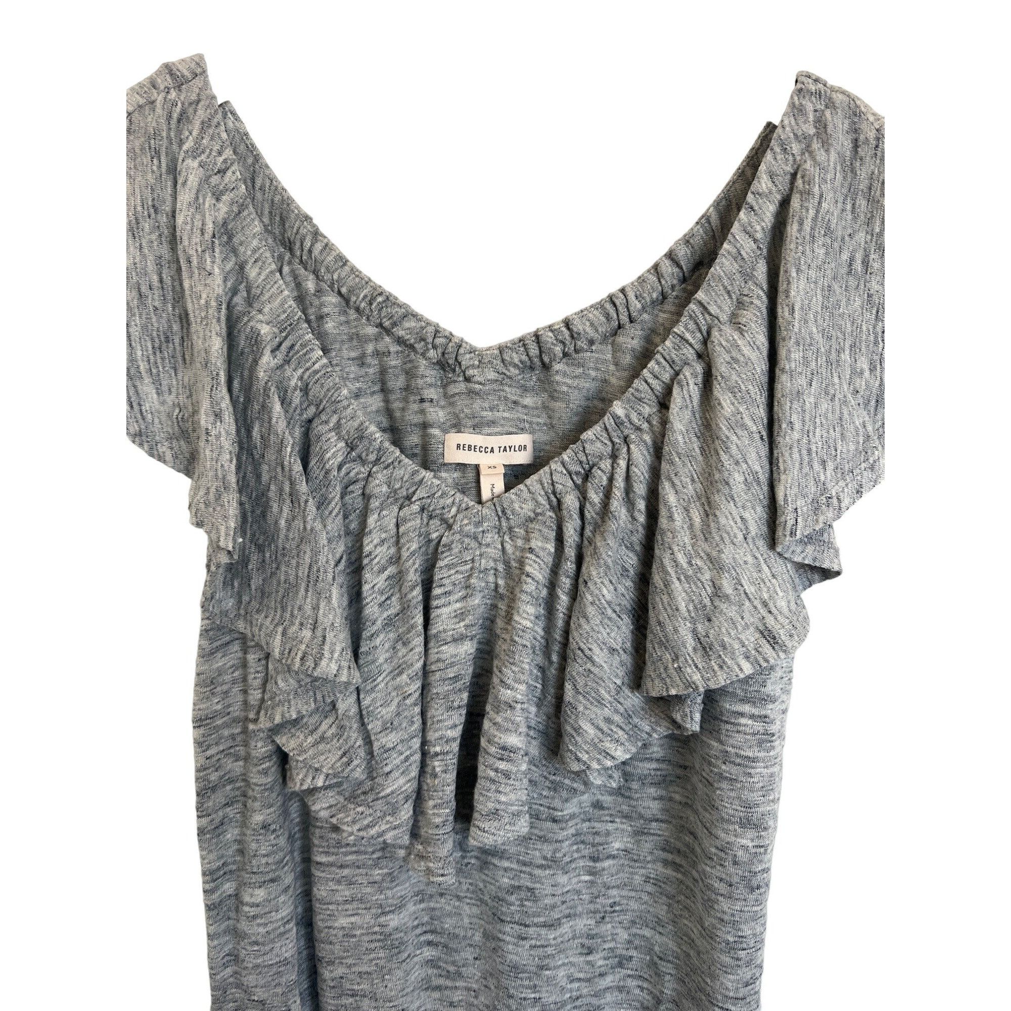 Rebecca Taylor Rebecca Taylor Heather Grey Linen Ruffled Draped Off-Shoulde Size XS / US 0-2 / IT 36-38 - 3 Thumbnail