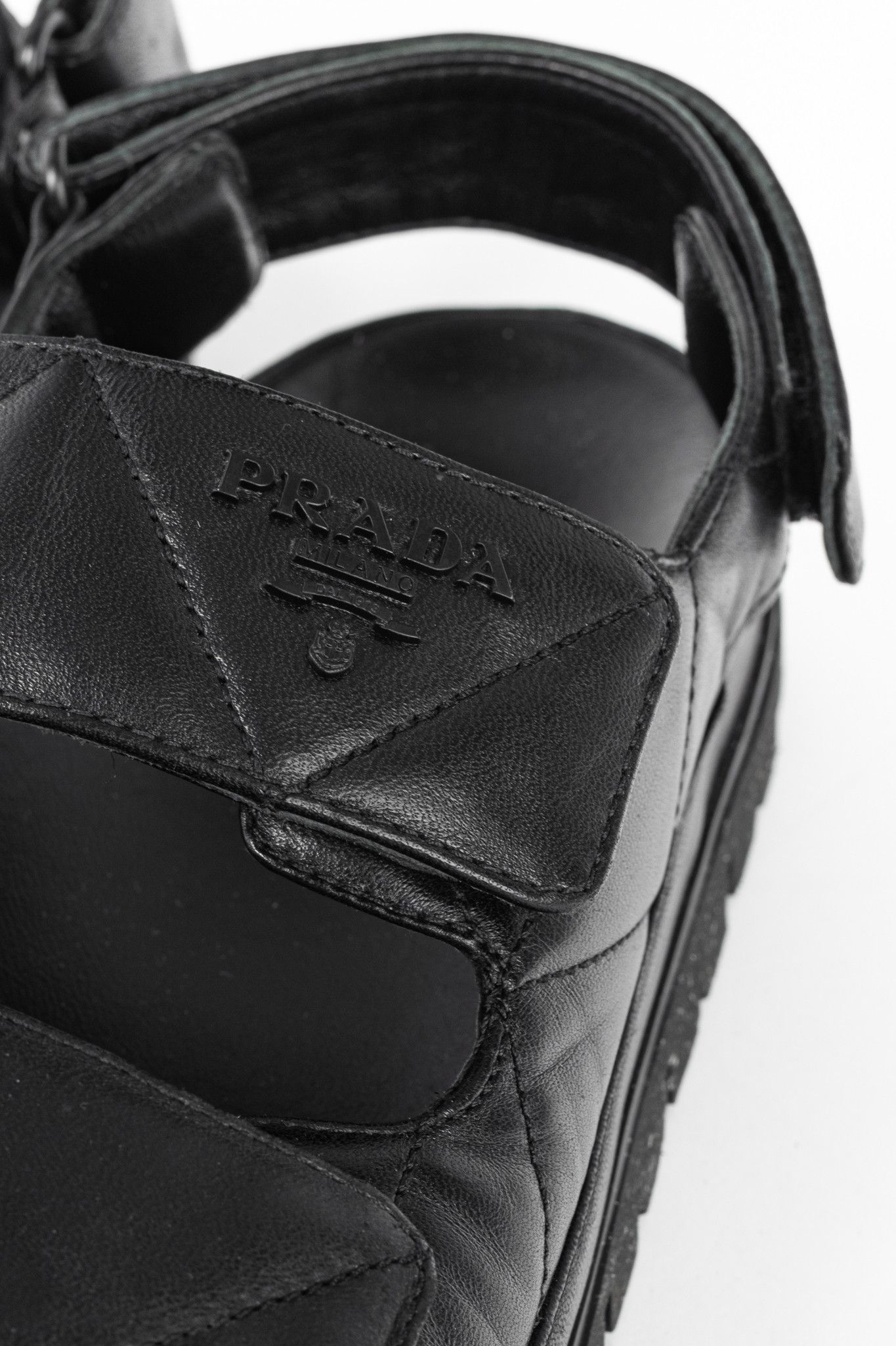 Prada Prada Black Quilted Lamb Leather Sandals Size US 5.5 / IT 35.5 - 8 Thumbnail