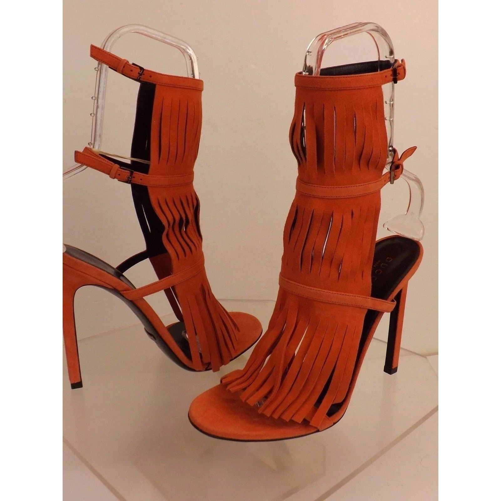 Gucci GUCCI ORANGE SUEDE FRINGE GLADIATOR SANDALS PUMPS 36.5 ITALY Size US 6.5 / IT 36.5 - 4 Thumbnail