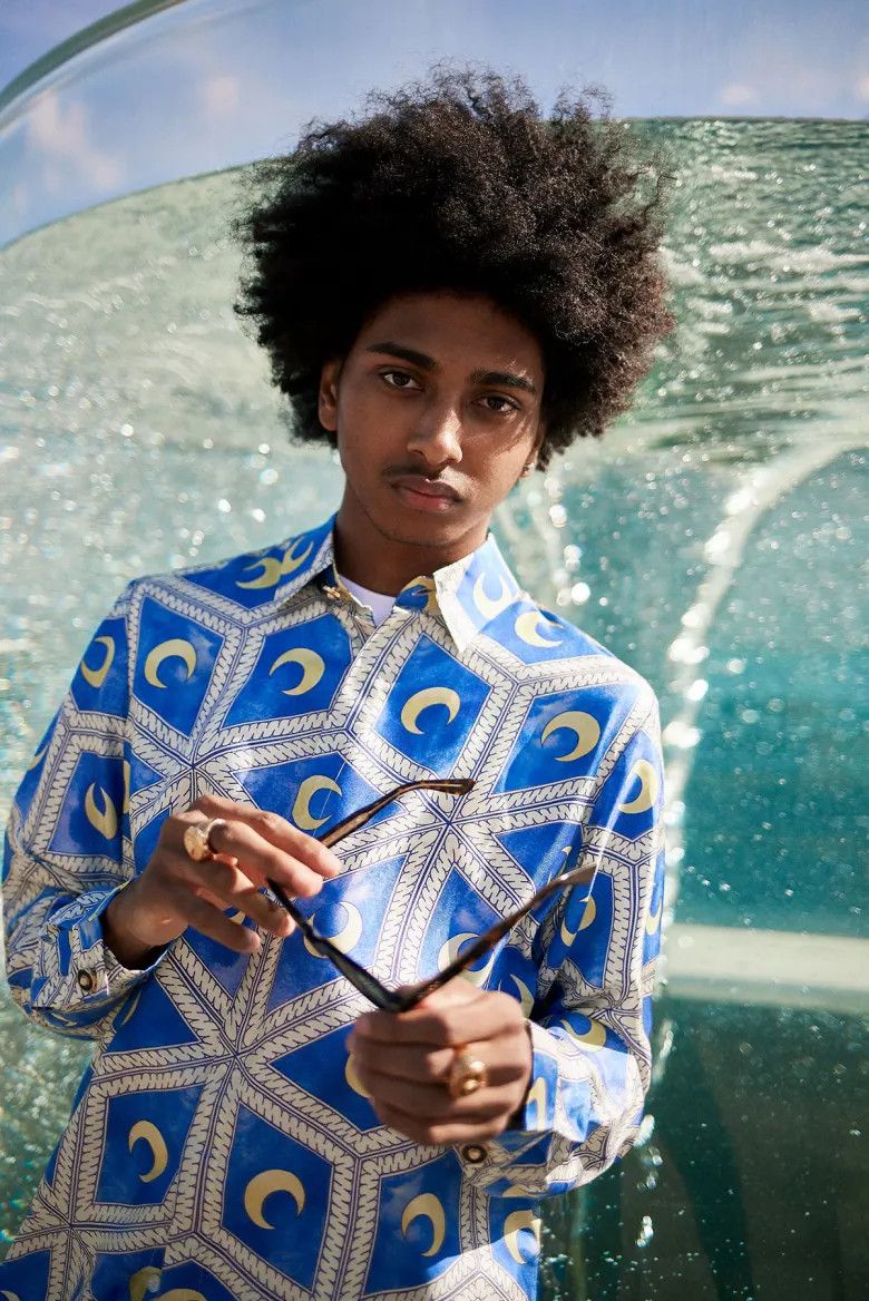 Casablanca Debut Runway (2019 Archive) Midnight Tiles Silk Shirt Size US L / EU 52-54 / 3 - 4 Thumbnail