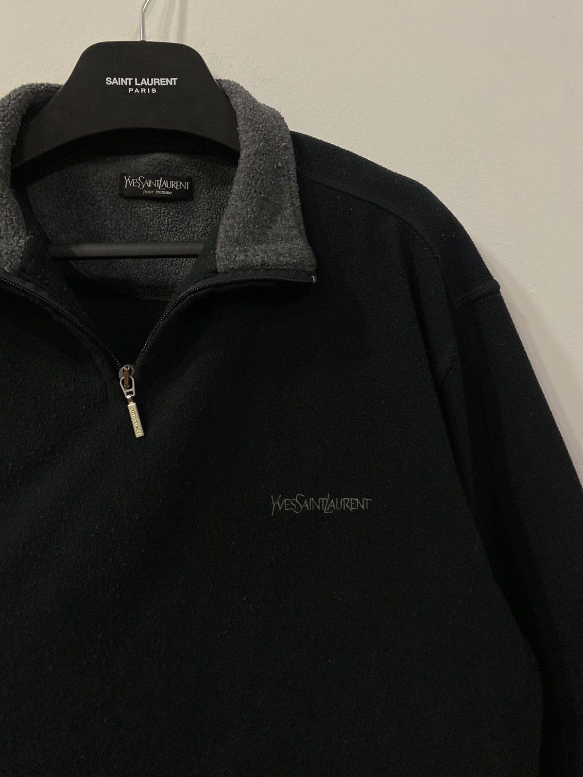 image of Vintage x YVES Saint Laurent Black Fleece YSL Sweatshirt 1/4 Zip YSL Sweater, Men's (Size Large)
