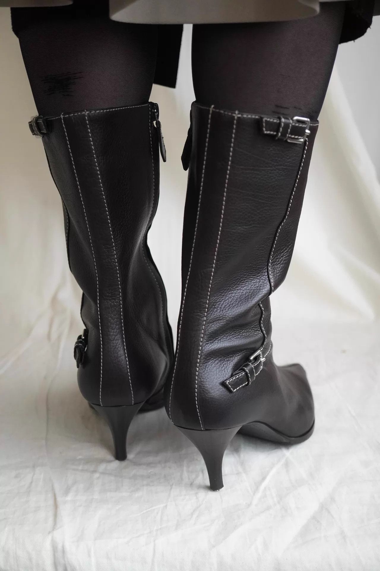 Hermes Rare 2000s Hermes White Stitch Low Heel Boots 38 Size US 7.5 / IT 37.5 - 3 Thumbnail