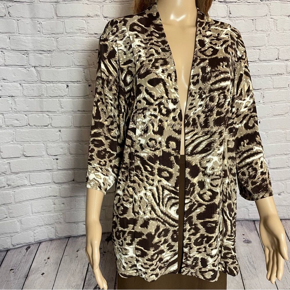 Chicos Chico's Travelers Open Front Animal Print Jacket Cardigan S Size XL / US 12-14 / IT 48-50 - 2 Thumbnail