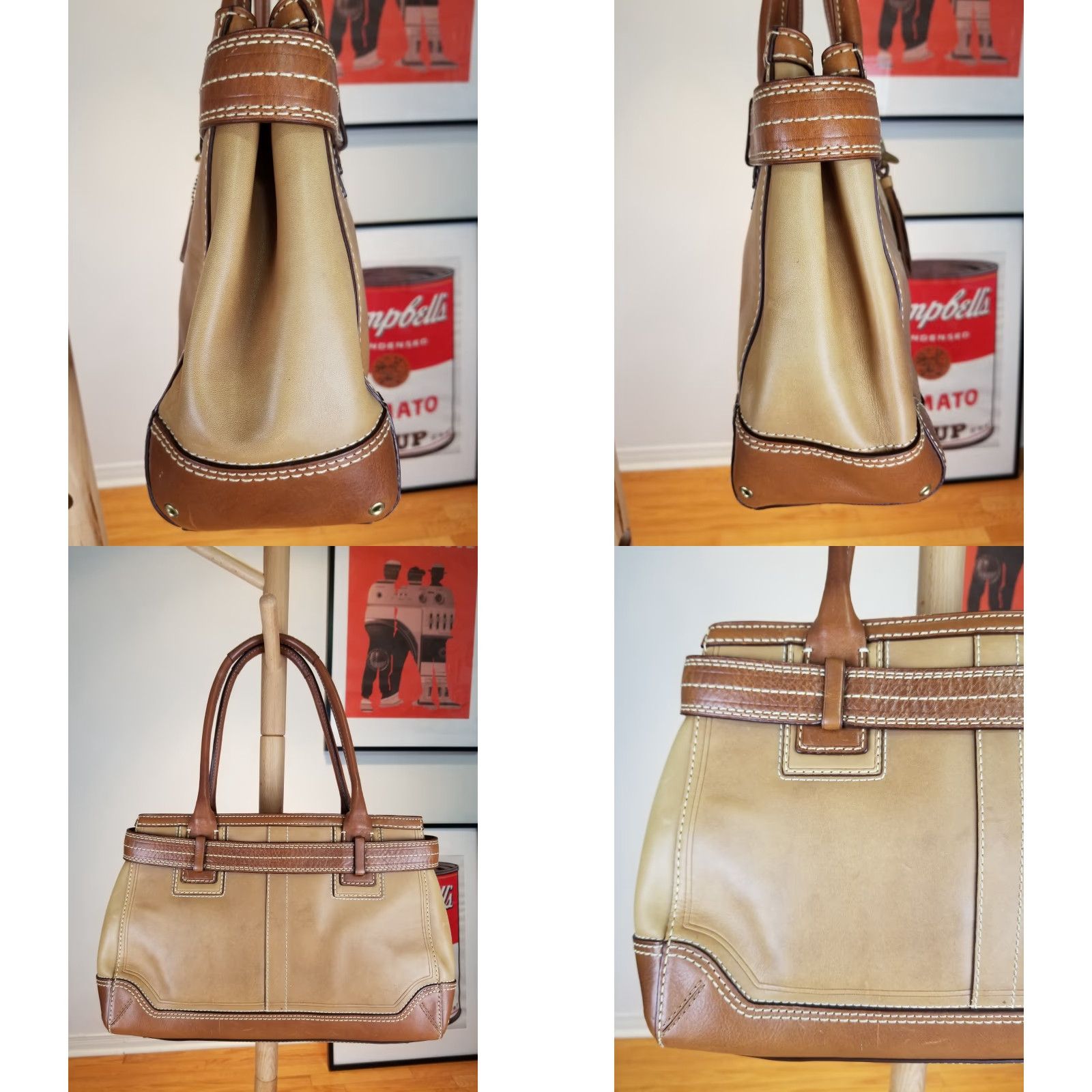Coach VINTAGE Y2K COACH Leather Shoulder Handbag SZ 14x10x4 Womens Leather PVC Brown Checkered Bag Width 4in Height 10in Length 14in Mens Womens Boys Girls Size ONE SIZE - 8 Thumbnail