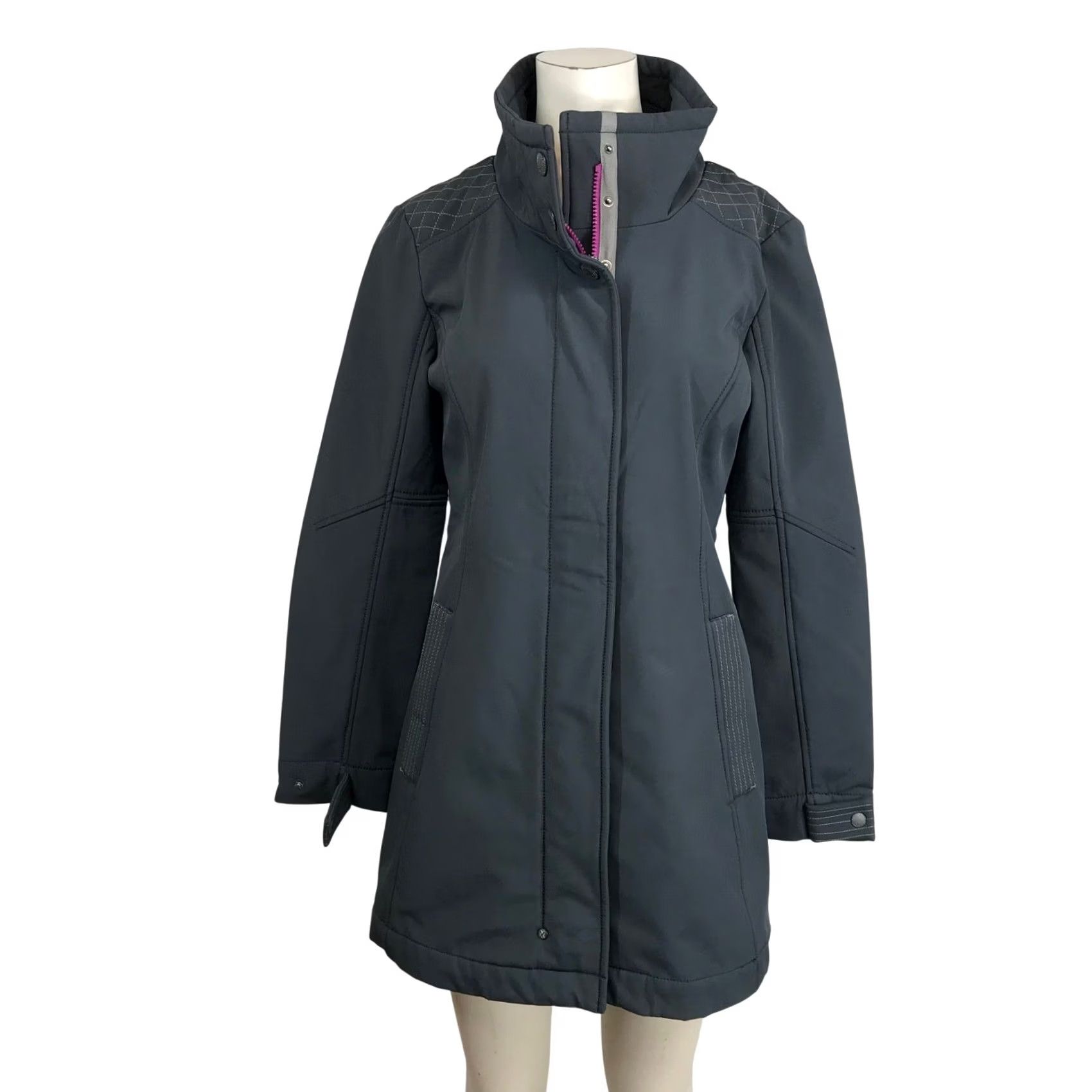 Vintage Title Nine Womens Small Gray Softshell Fleece Lined Jacket Quilted Funnel Neck Size S / US 4 / IT 40 - 2 Thumbnail