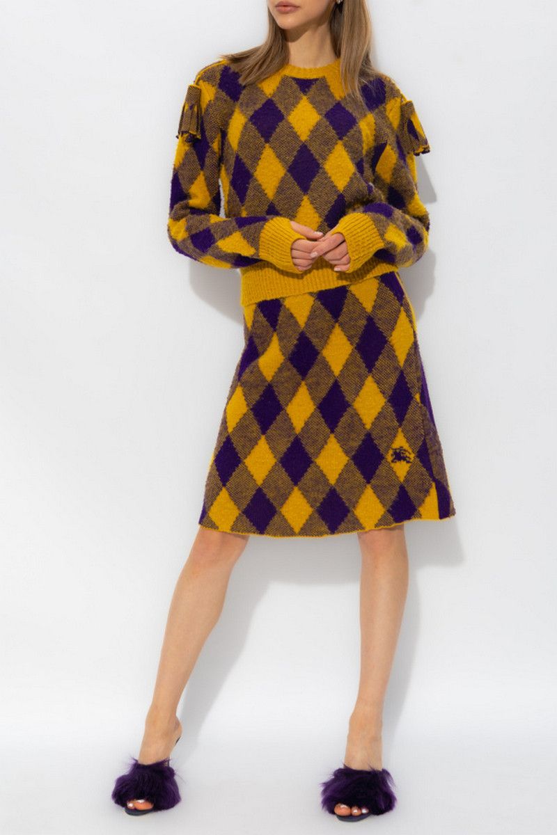 Burberry BURBERRY yellow purple argyle knit wool skirt Daniel Lee Size 30" / US 8 / IT 44 - 4 Thumbnail