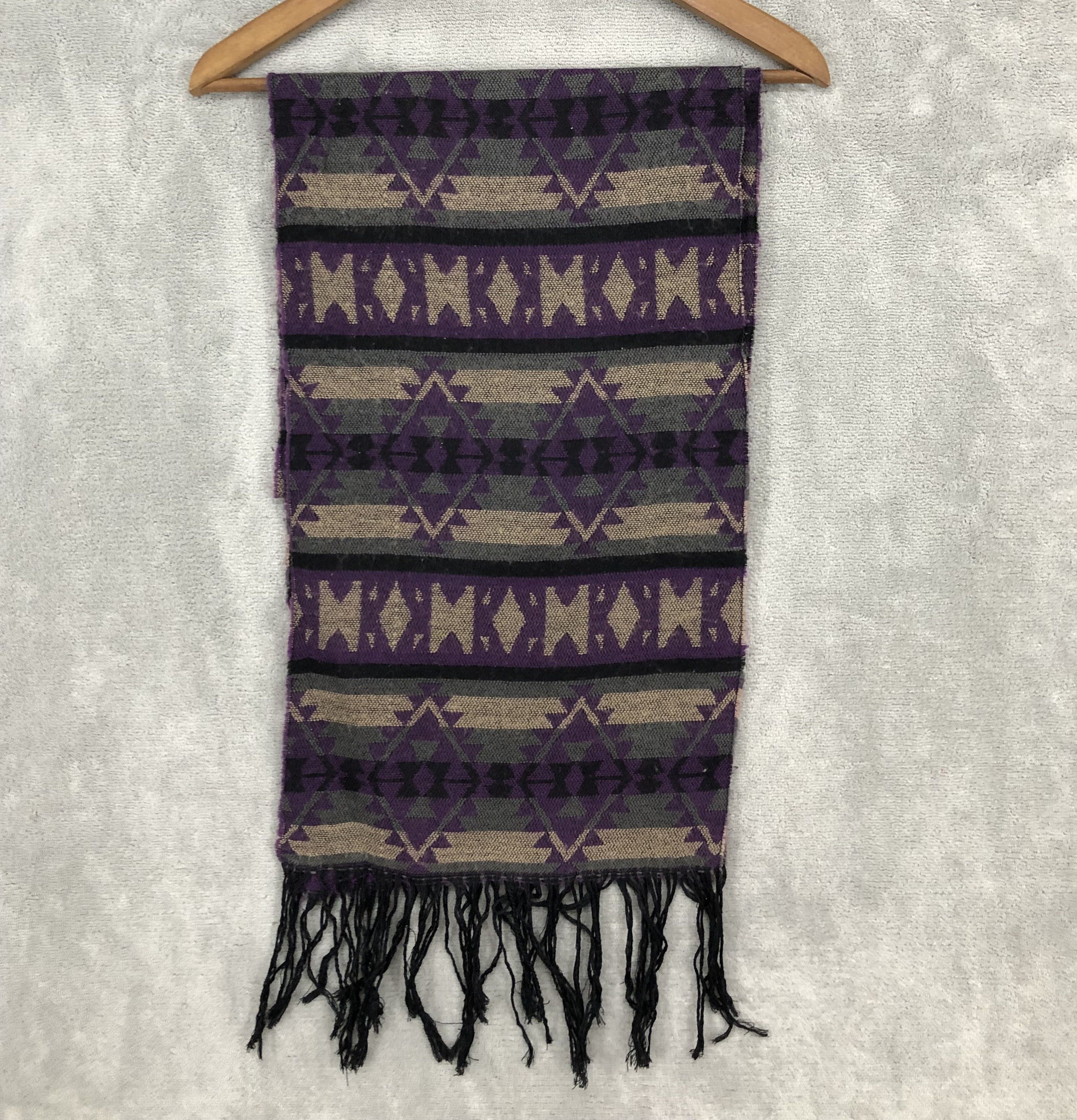image of Vintage Aztec Navajo Pattern Wool Scarf Muffler in Mix, Men's