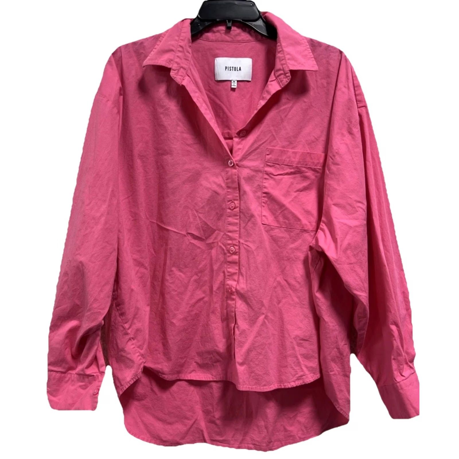 Pistola Pistola Pink Long Sleeve Button-Down Oversized Blouse M Womens High-Low Hem Collared Shirt Size M / US 6-8 / IT 42-44 - 2 Thumbnail