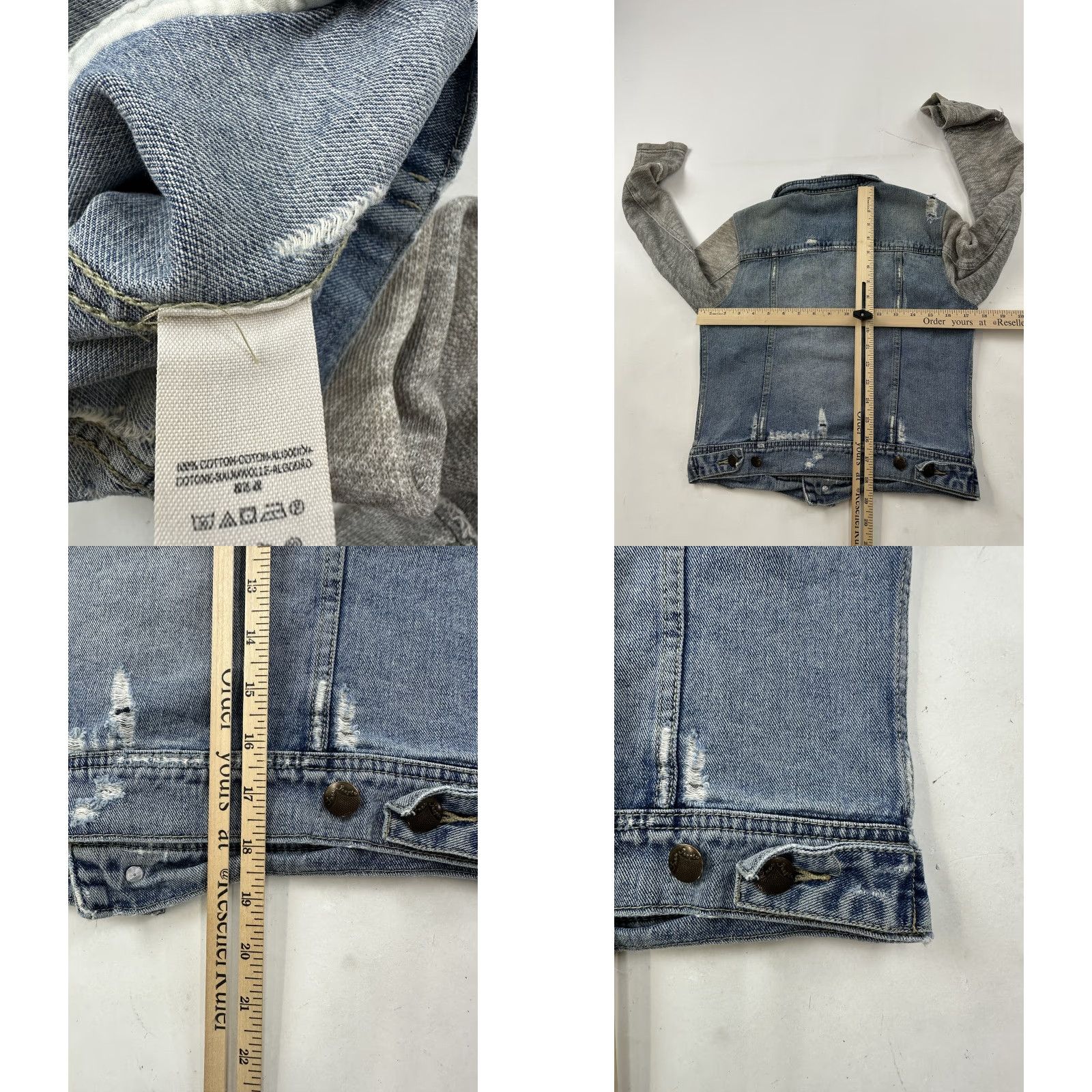 Free People VINTAGE Free People Jacket Womens S Blue Denim Gray Knit Sleeve Distressed Casual Size S / US 4 / IT 40 - 8 Thumbnail
