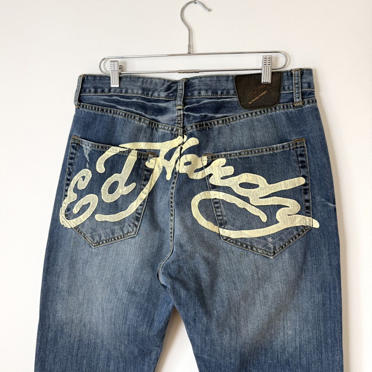 Ed Hardy Vtg 2000s Ed Hardy Faded Distressed Script Baggy Jeans Y2K Size US 36 / EU 52 - 3 Thumbnail