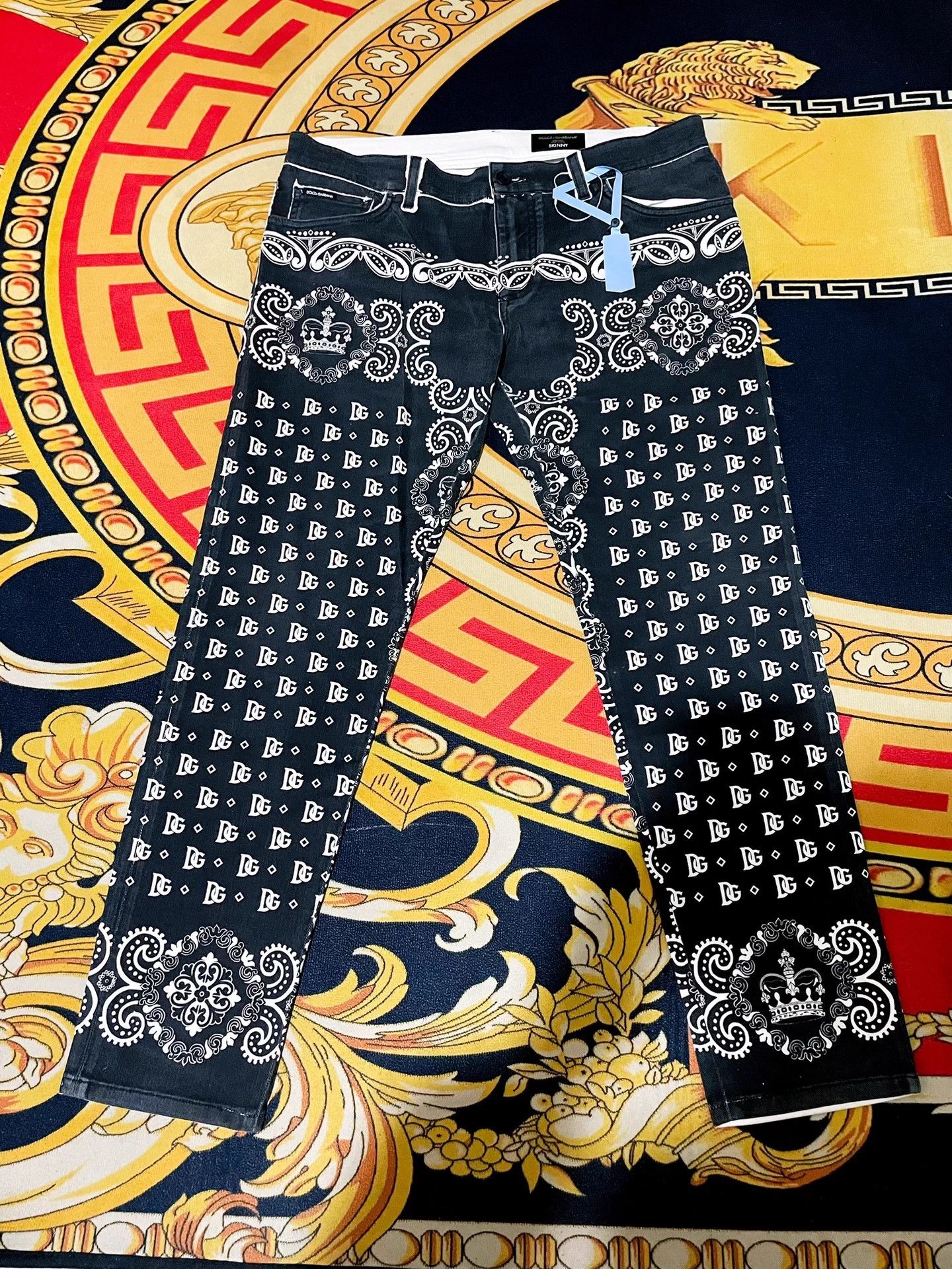 Dolce & Gabbana D&G Blog Crown Runway Patterned Jeans 54 Size US 38 / EU 54 - 1 Thumbnail
