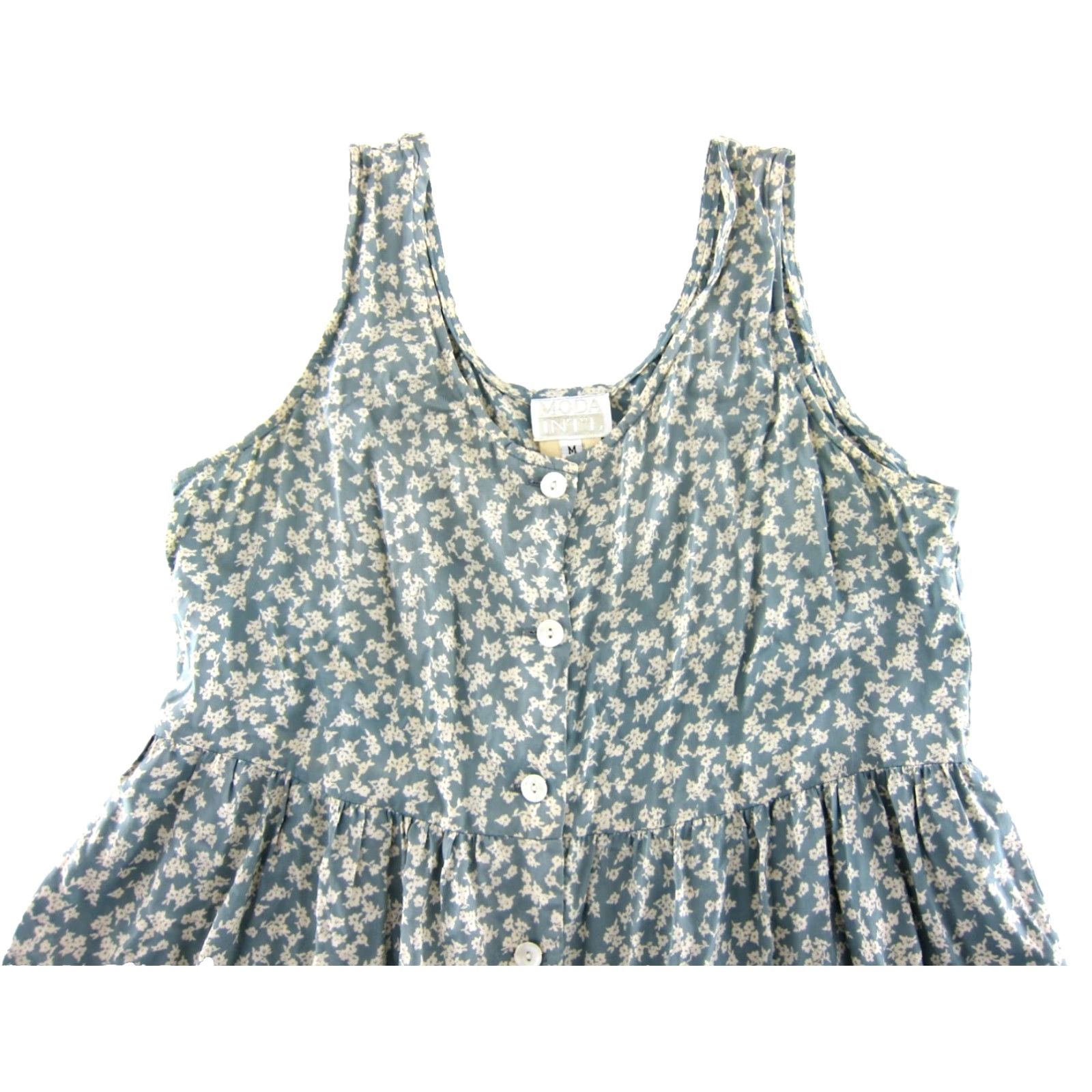 Vintage VINTAGE Moda Int'l Blue Ivory Floral Rayon Pocket Romper Woman Medium Shirt Size 32" / US 10 / IT 46 - 4 Thumbnail