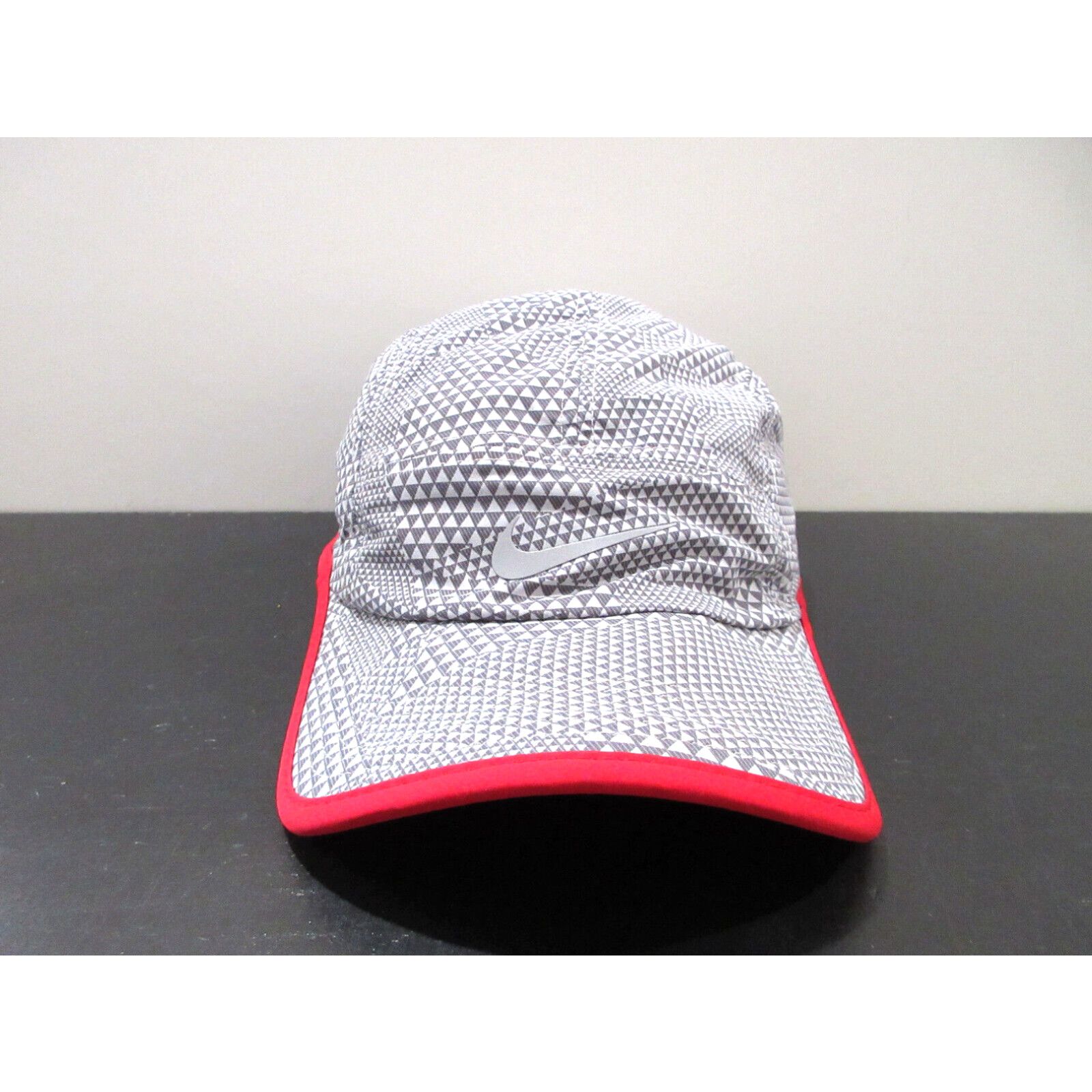 image of Nike Hat Cap Strap Back Gray Red Swoosh Panel Lightweight Running Run Aw84 Mens in White