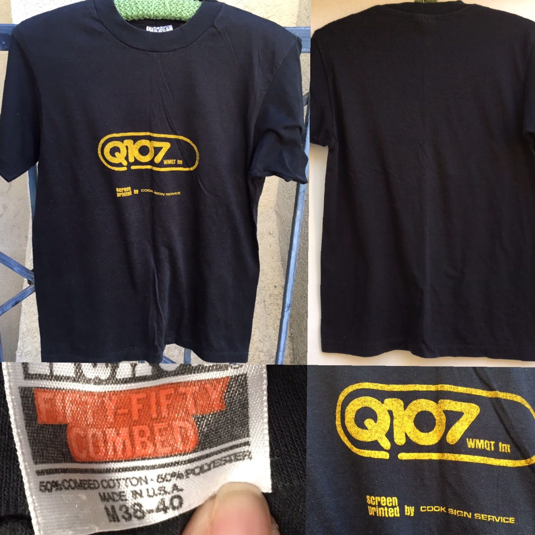 Hanes Vintage Hanes T Shirt Michigan Made In USA Radio Station Tee Size M Black Yellow Printing WMQT Q107 fm Mens Graphic Tee 70s 80s Kw/Radio Size US M / EU 48-50 / 2 - 3 Thumbnail