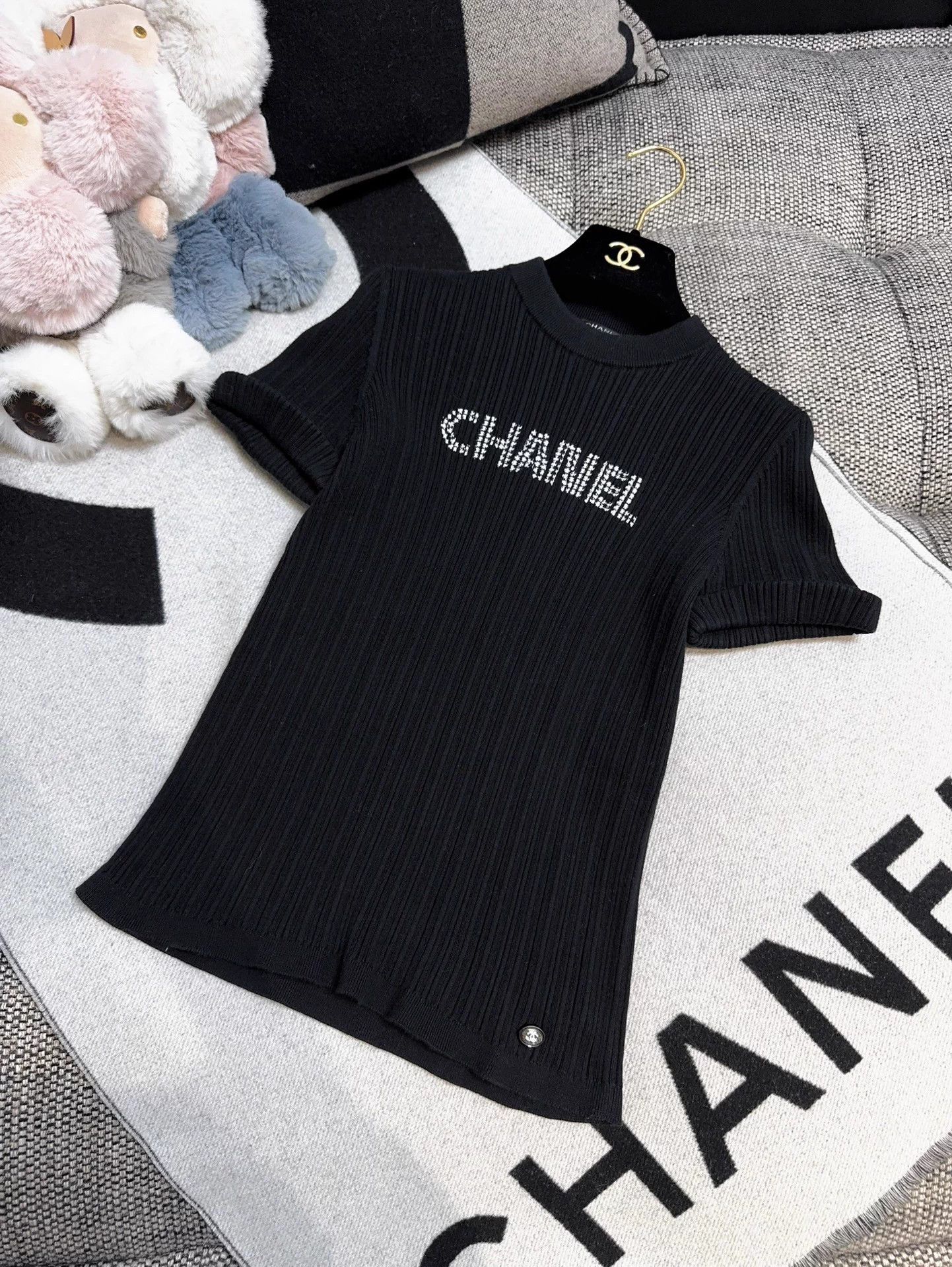 Chanel Chanel 21S CC Logo Black Pleated Knit Short Tee 38 Size S / US 4 / IT 40 - 6 Thumbnail