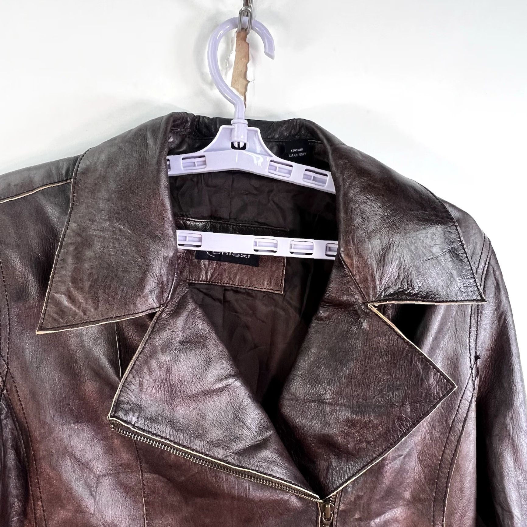Vintage CONTEXT Leather Bomber Jacket Womens Size 12 Brown Size XL / US 12-14 / IT 48-50 - 2 Thumbnail