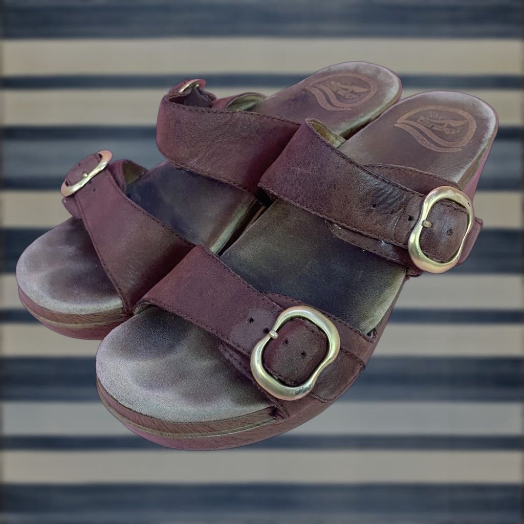 Dansko Dansko Sophie Brown Leather Buckle Double Strap Block Sandal Sz Eu 38 US 7.5 Womens Size US 8 / IT 38 - 1 Thumbnail