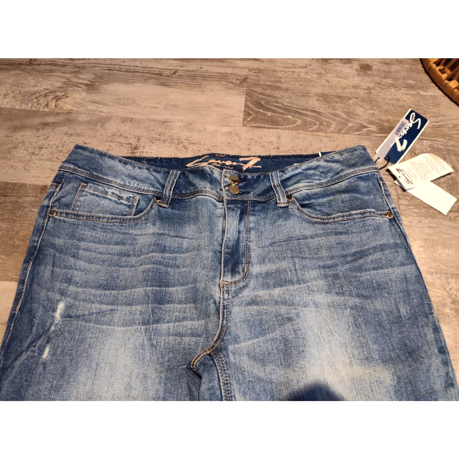 7 For All Mankind 7 For All Mankind Women's Lobo Skinny Jeans Size 16 Distressed Blue Denim Mid Rise 30 in Inseam Size 26" / US 2 / IT 38 - 4 Thumbnail