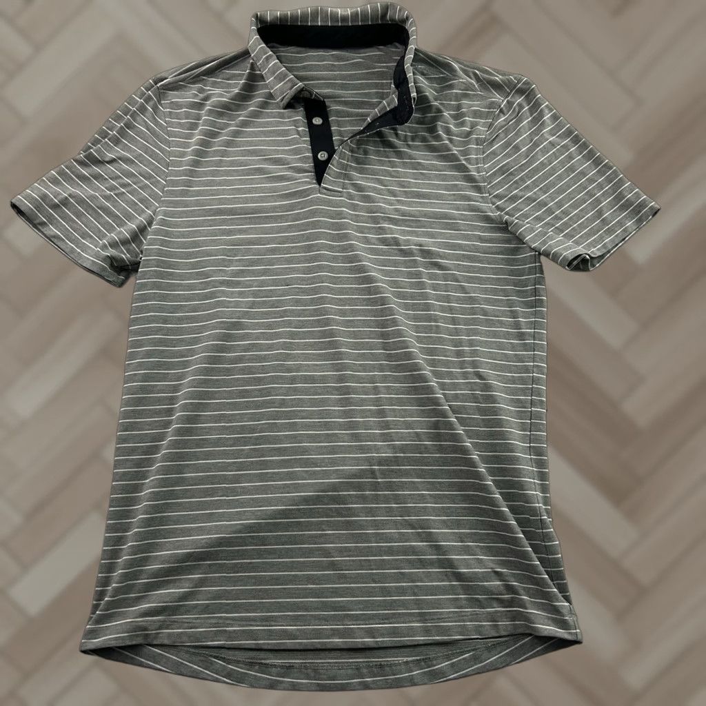 Lululemon Lululemon Short Sleeve Striped Button Front Polo Shirt Men's Medium Gray Shirt Size US M / EU 48-50 / 2 - 1 Thumbnail