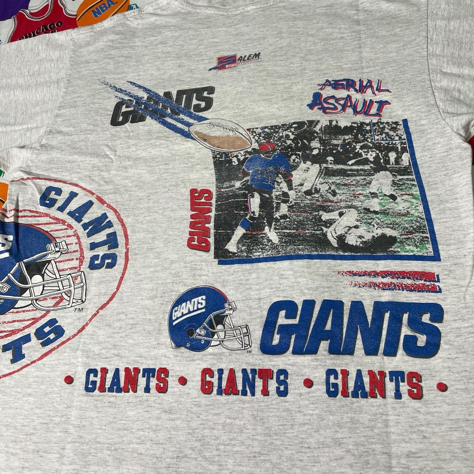 NFL × Salem Sportswear × Vintage Vintage 1991 NFL New York Giants Aerial Assault Football Tee Size US L / EU 52-54 / 3 - 4 Thumbnail