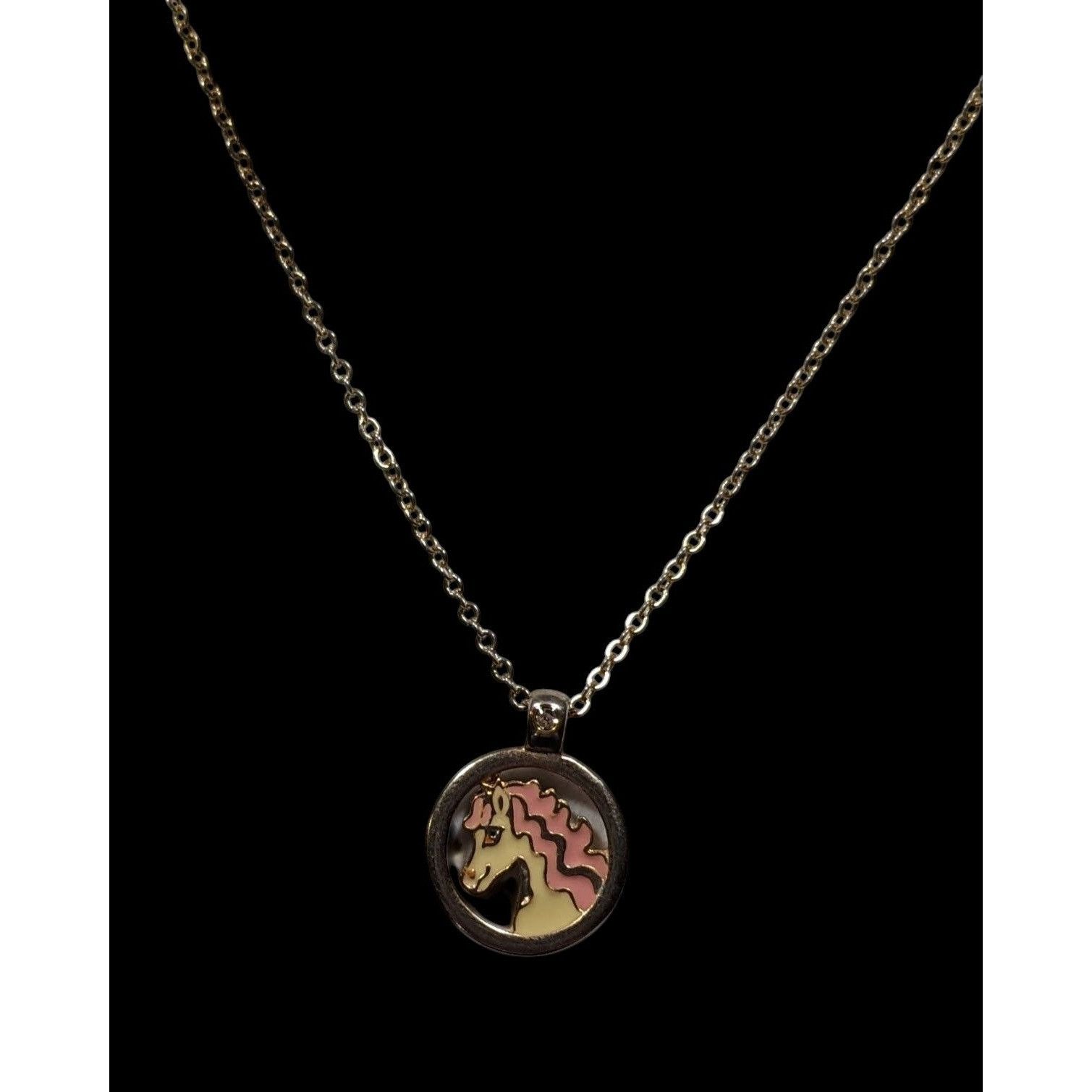 Other Vintage Pink And White Unicorn Pendant Necklace With Gold To Size ONE SIZE - 2 Thumbnail