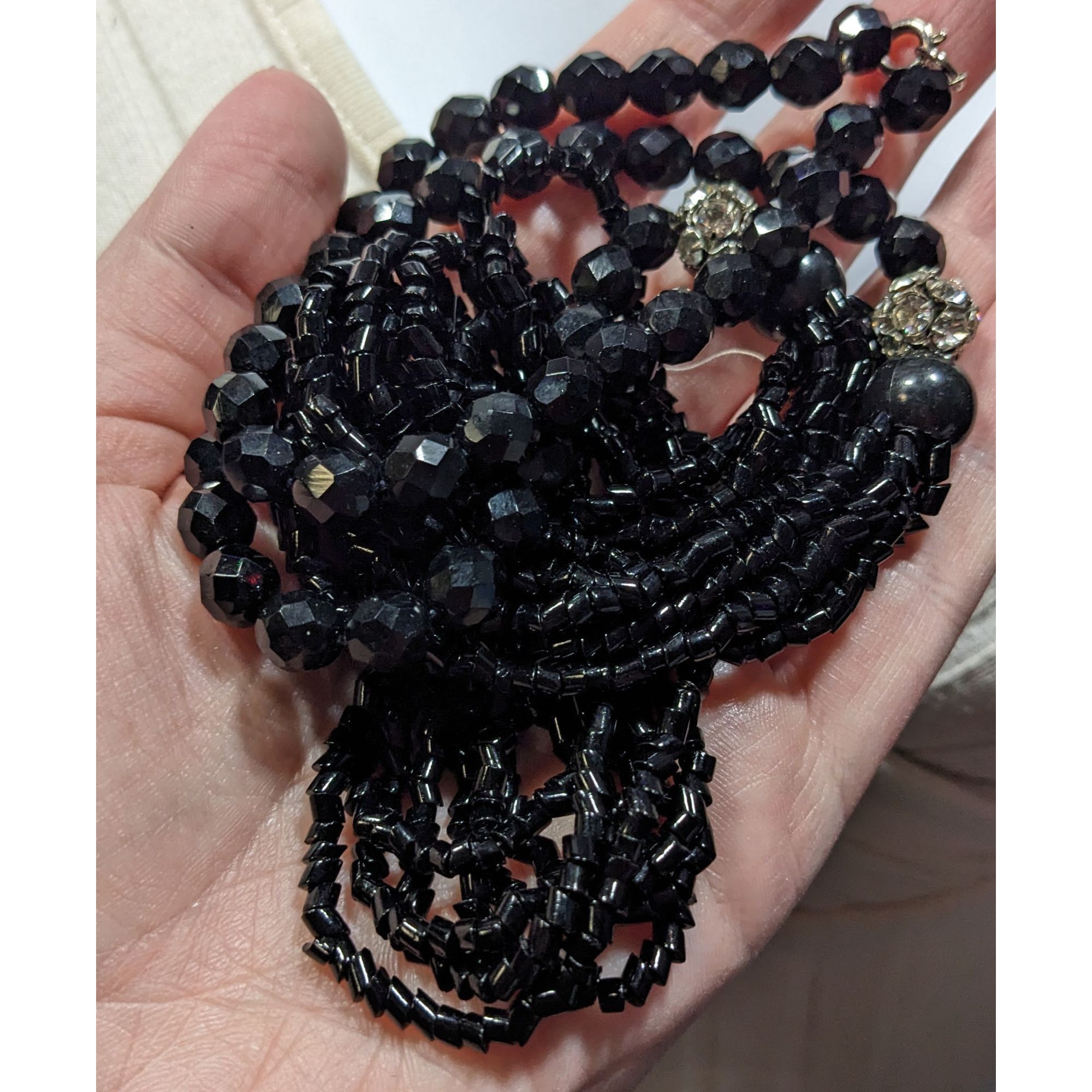 Other Glam Goth Black Multi-Strand Beaded Necklace With Crystal Ac Size ONE SIZE - 5 Thumbnail