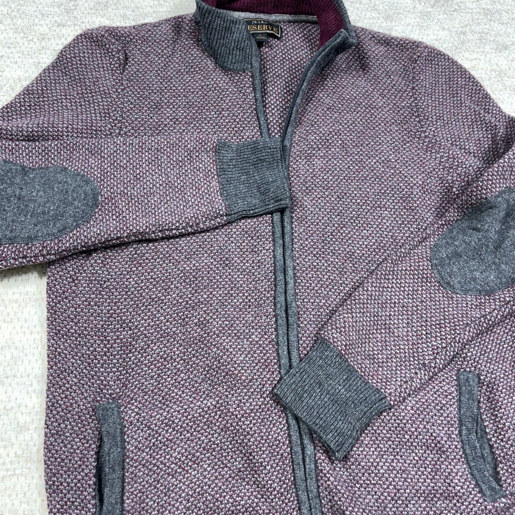 Jos. A. Bank Jos A Bank Sweater Mens Large Gray Maroon Wool Blend Full Zip Size US L / EU 52-54 / 3 - 4 Thumbnail