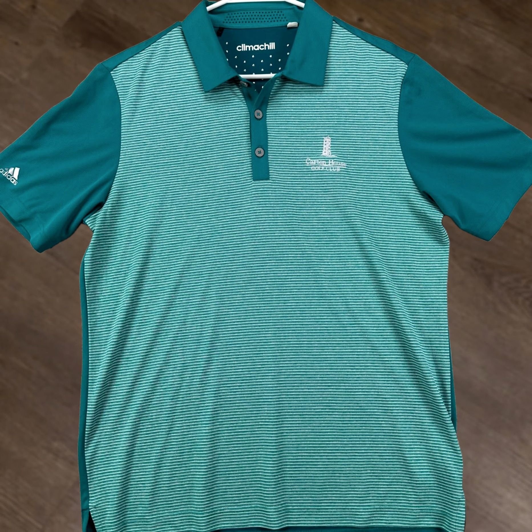 Adidas Adidas Climachill Golf Polo Shirt Mens Medium Teal Green Striped Athletic Rugby Size US M / EU 48-50 / 2 - 1 Thumbnail