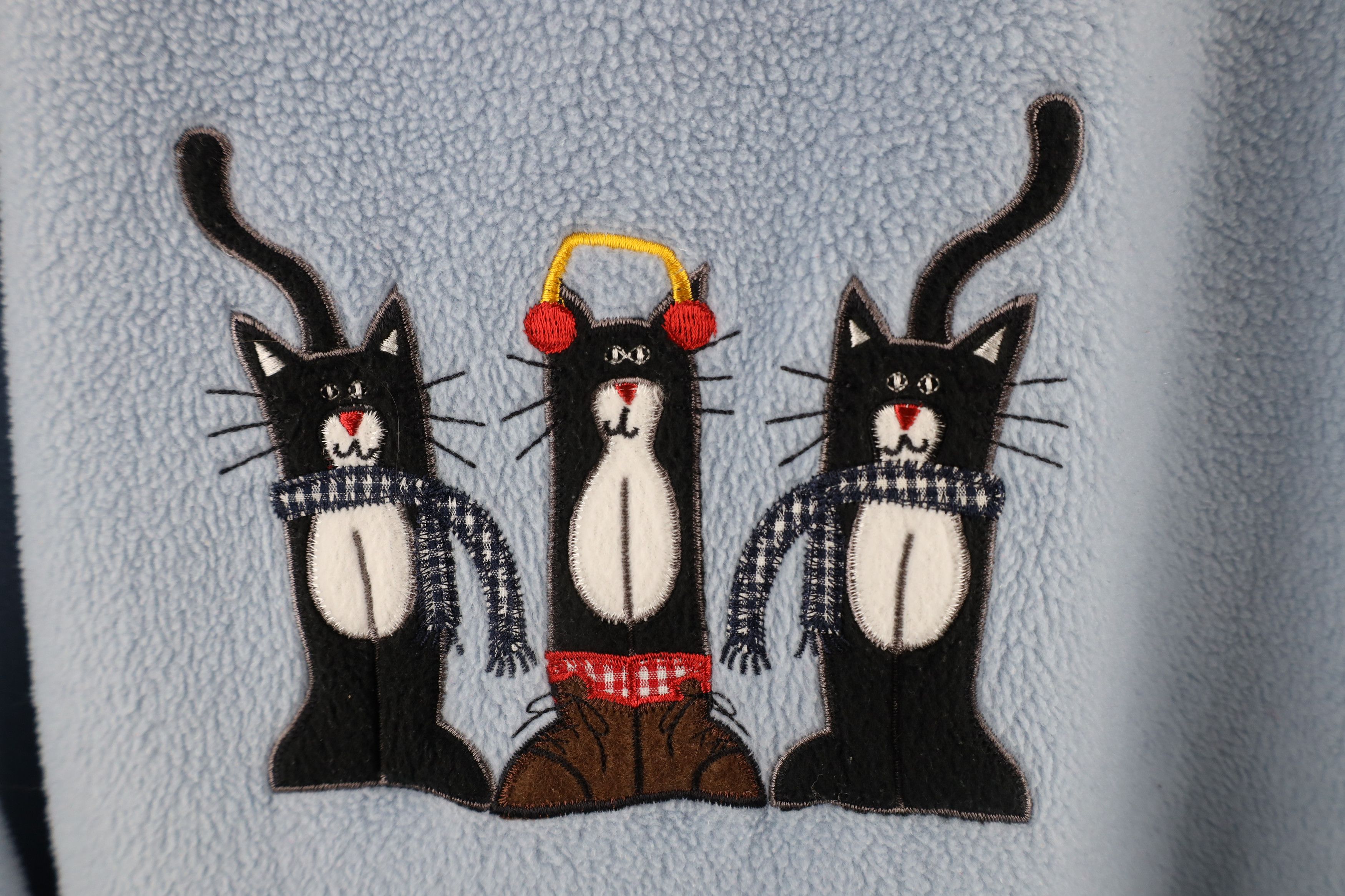 Vintage Vintage 90s Streetwear Winter Cat Kitten Fleece Sweater Blue Size L / US 10 / IT 46 - 4 Thumbnail