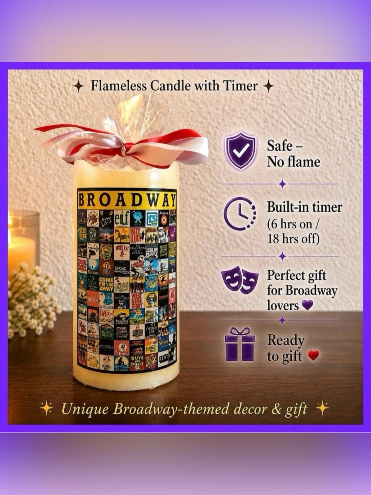 Other Broadway-Themed Flameless Candle with Timer Size ONE SIZE - 1 Thumbnail