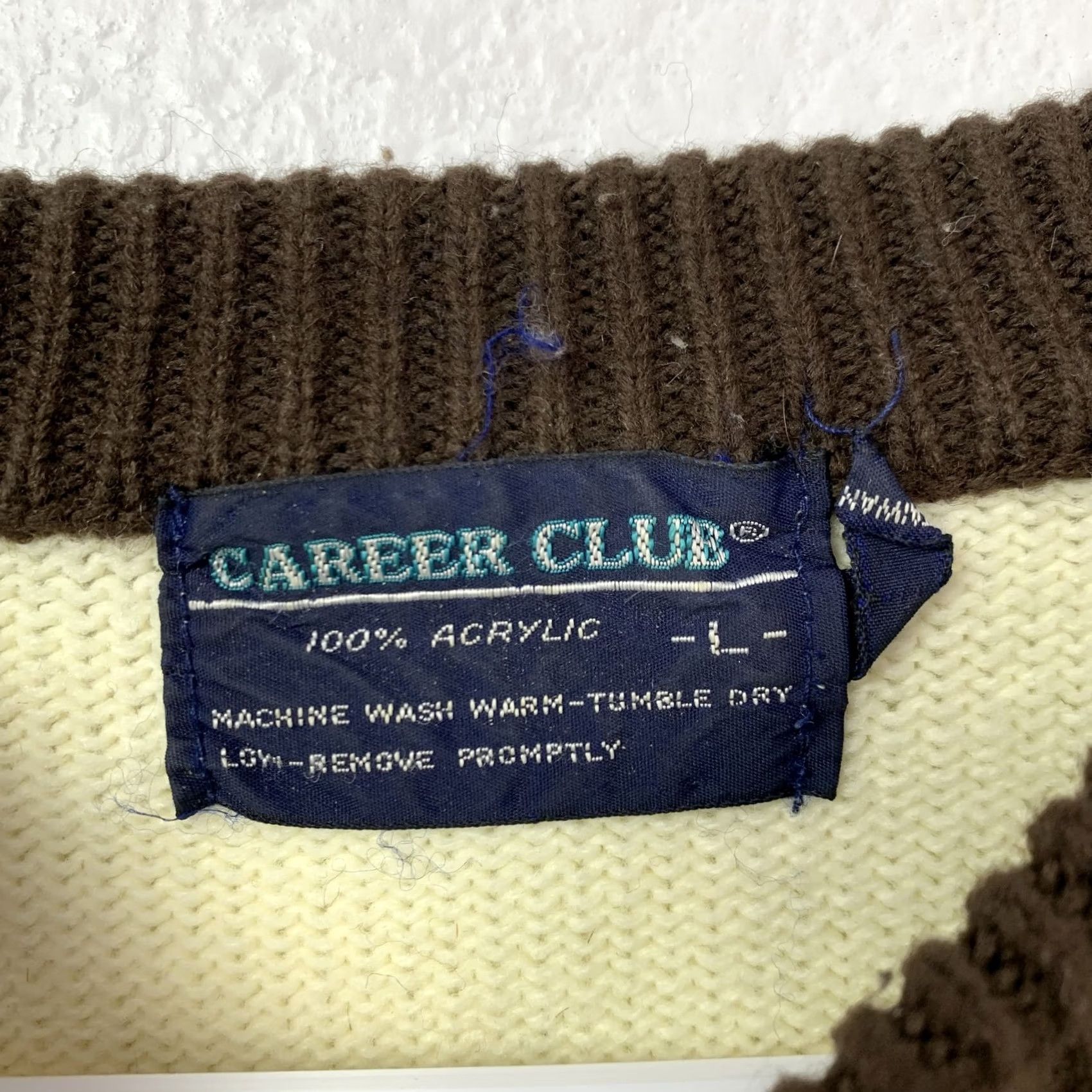 Vintage VINTAGE CAREER CLUB Men's Large Brown Cream Rust Fair Isle Knit Sweater Acrylic Size US L / EU 52-54 / 3 - 3 Thumbnail