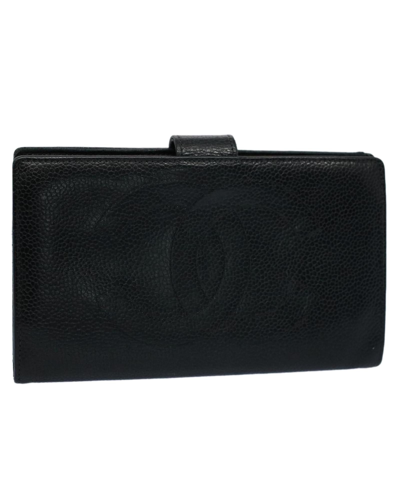 image of Chanel Black Caviar Skin Wallet With Cc Logo, Women's