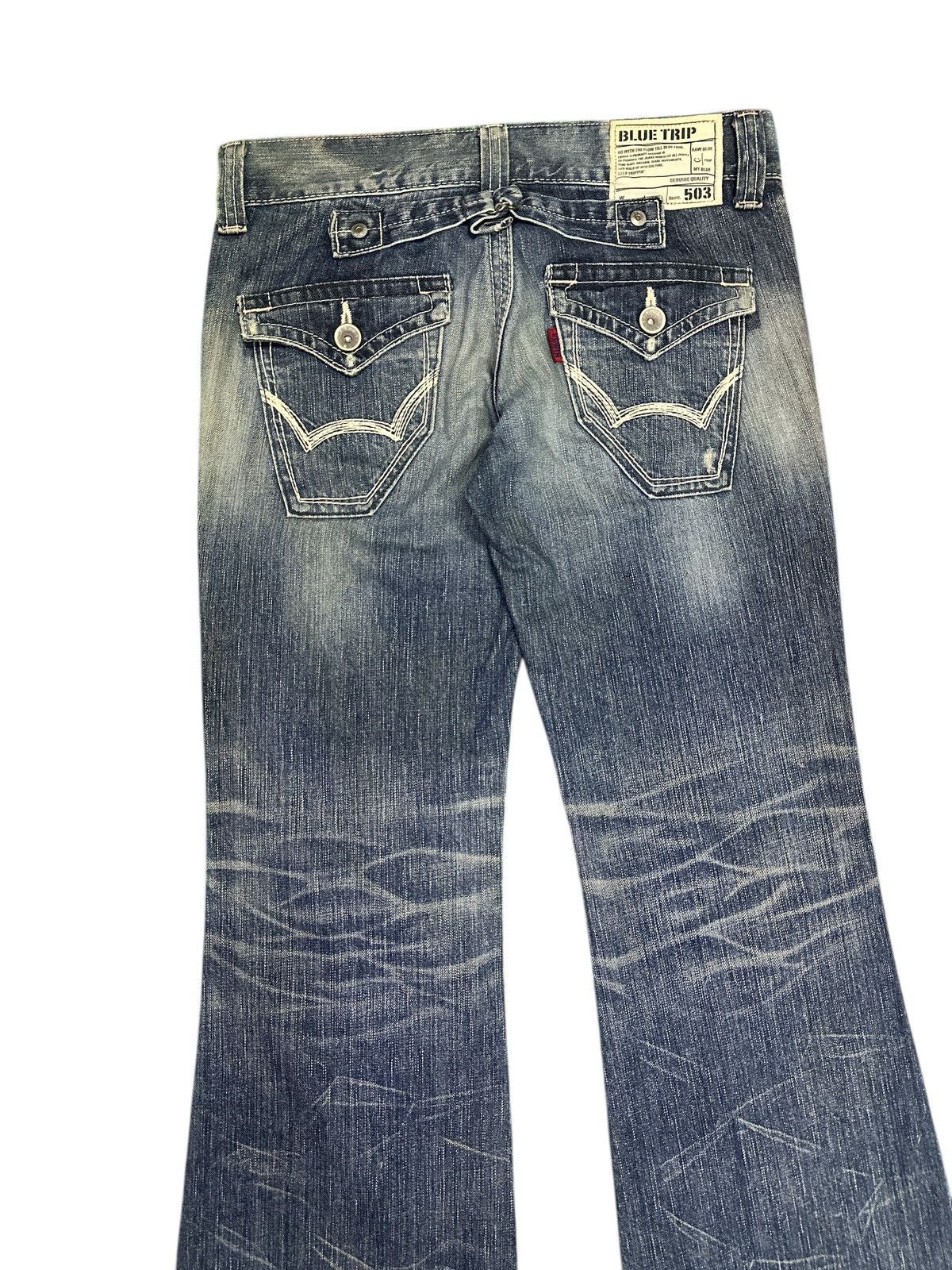 Kapital Flare💥V Edwin Mudwash Bootcut 503 Blue Trip Buckle Back . Size US 31 - 8 Thumbnail