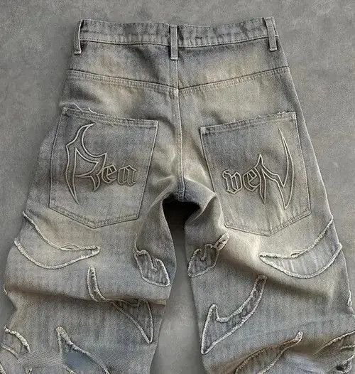 Designer × Japanese Brand × Jean Retro Raw Edge Embroidery Baggy Jeans Size US 32 / EU 48 - 2 Thumbnail