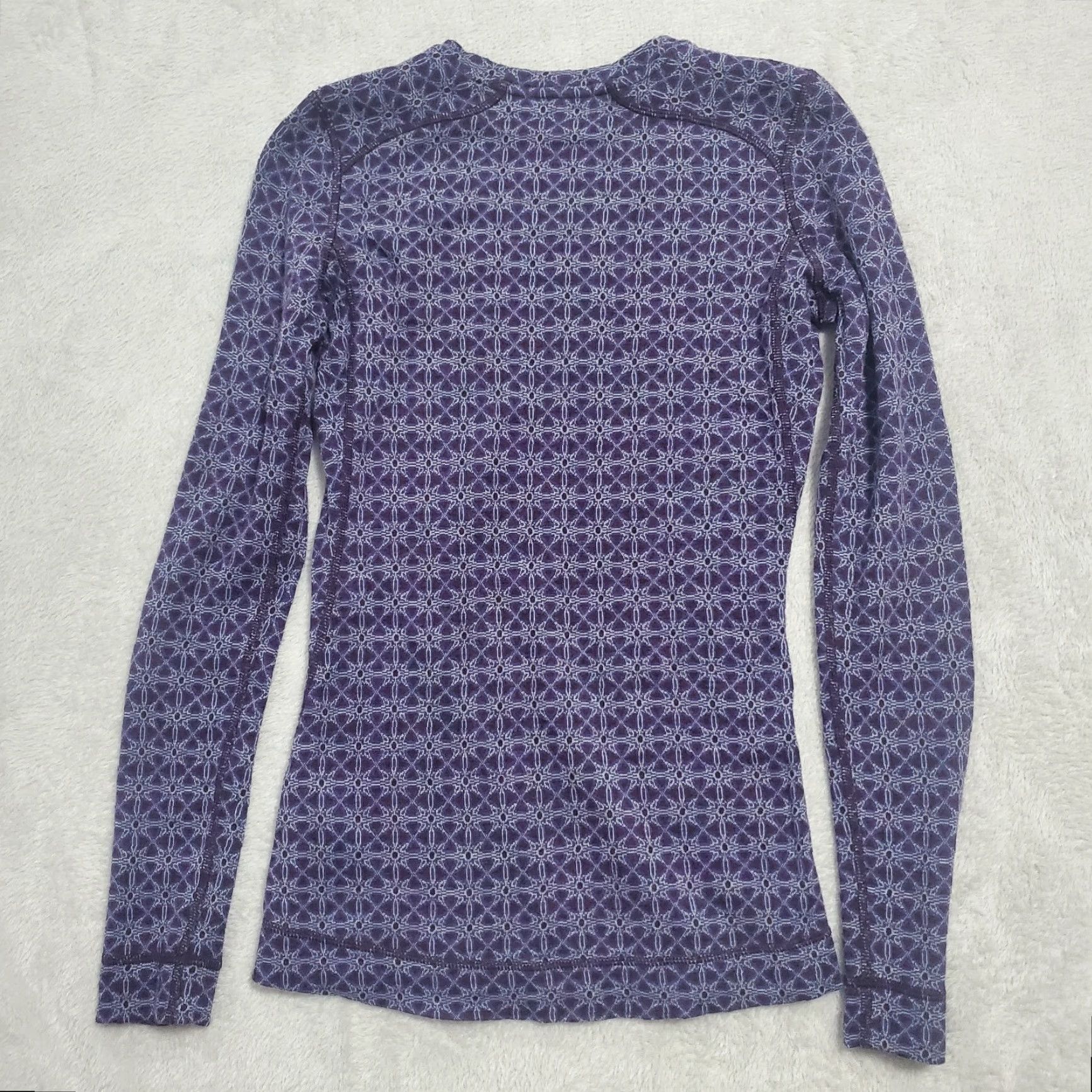 Smartwool VINTAGE SmartWool Base Layer Top Women XS Purple Geo Print 100% Merino Wool Long Sleeve Shirt Pullover Crew Neck Slim Womens Size XS / US 0-2 / IT 36-38 - 3 Thumbnail