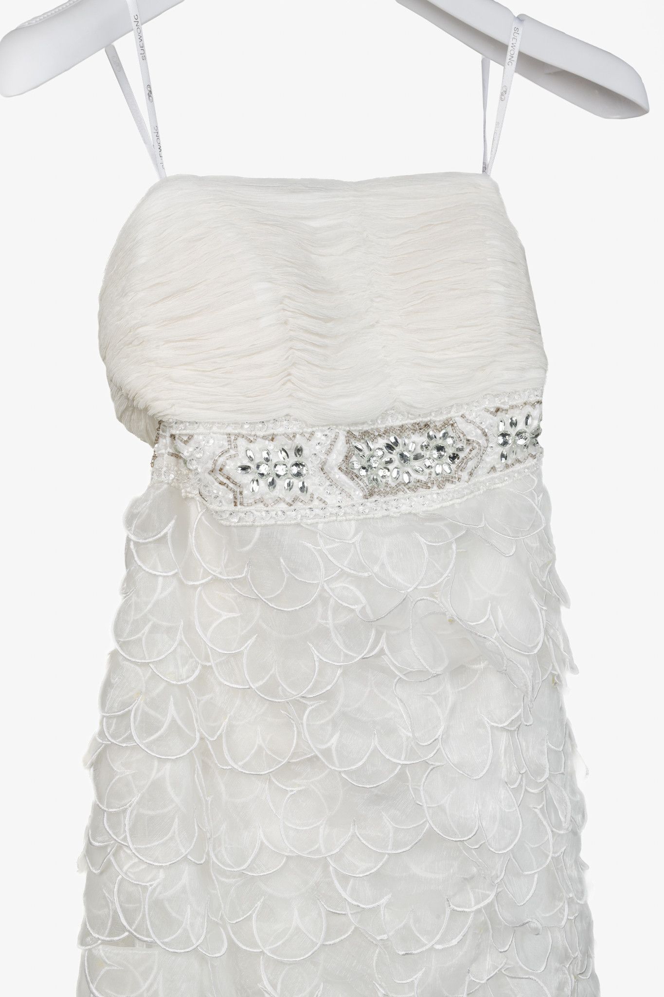 Other Sue Wong White Embellished Scalloped-Skirt Mini Dress Size S / US 4 / IT 40 - 3 Thumbnail